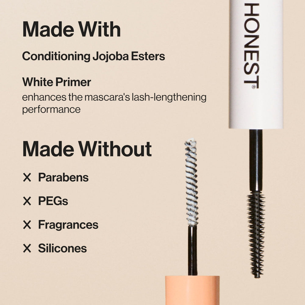 Honest Beauty mascara wand bristles close-up, molded bristles separate and define lashes