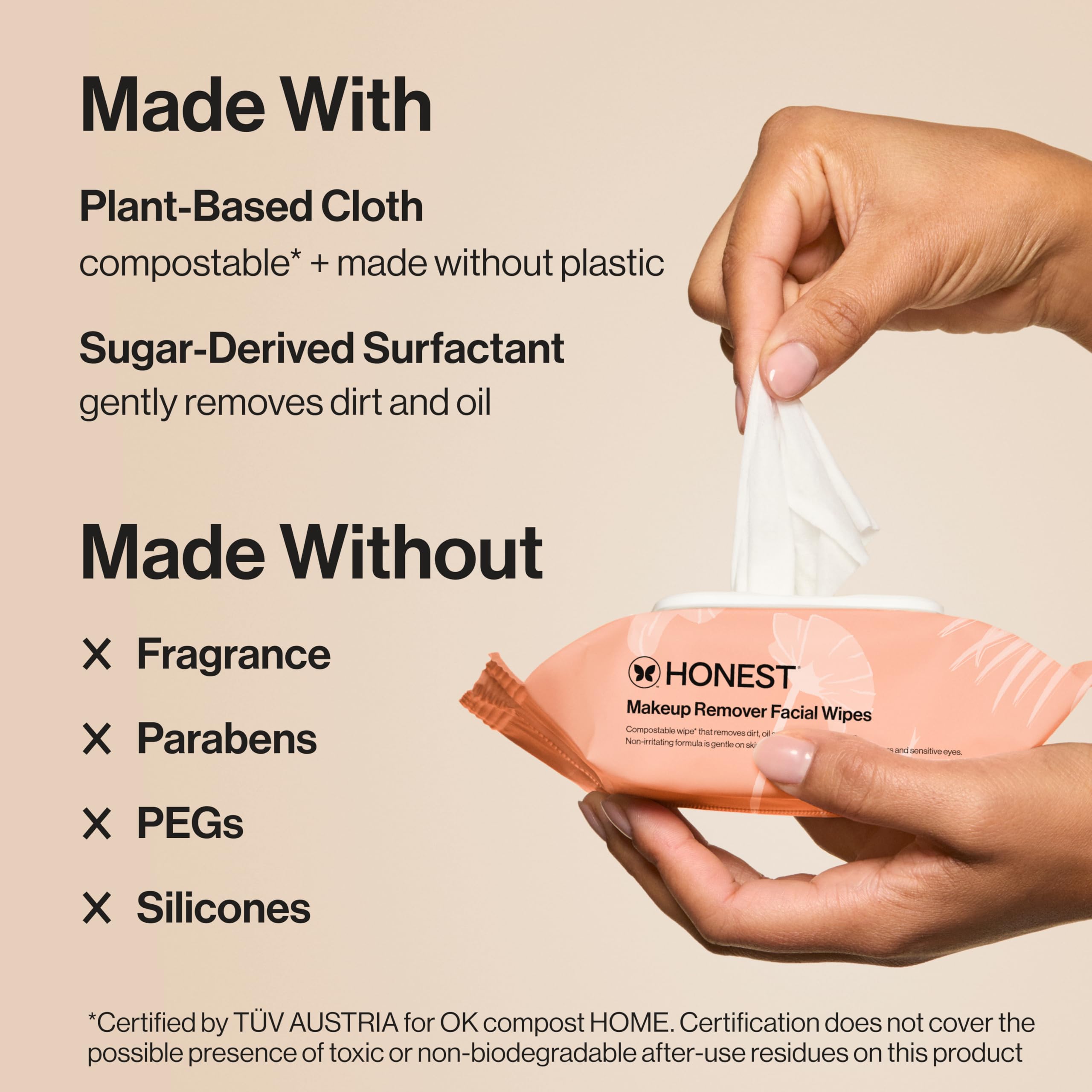 Honest Beauty wipe removing eye makeup demonstrates effective, non-irritating removal