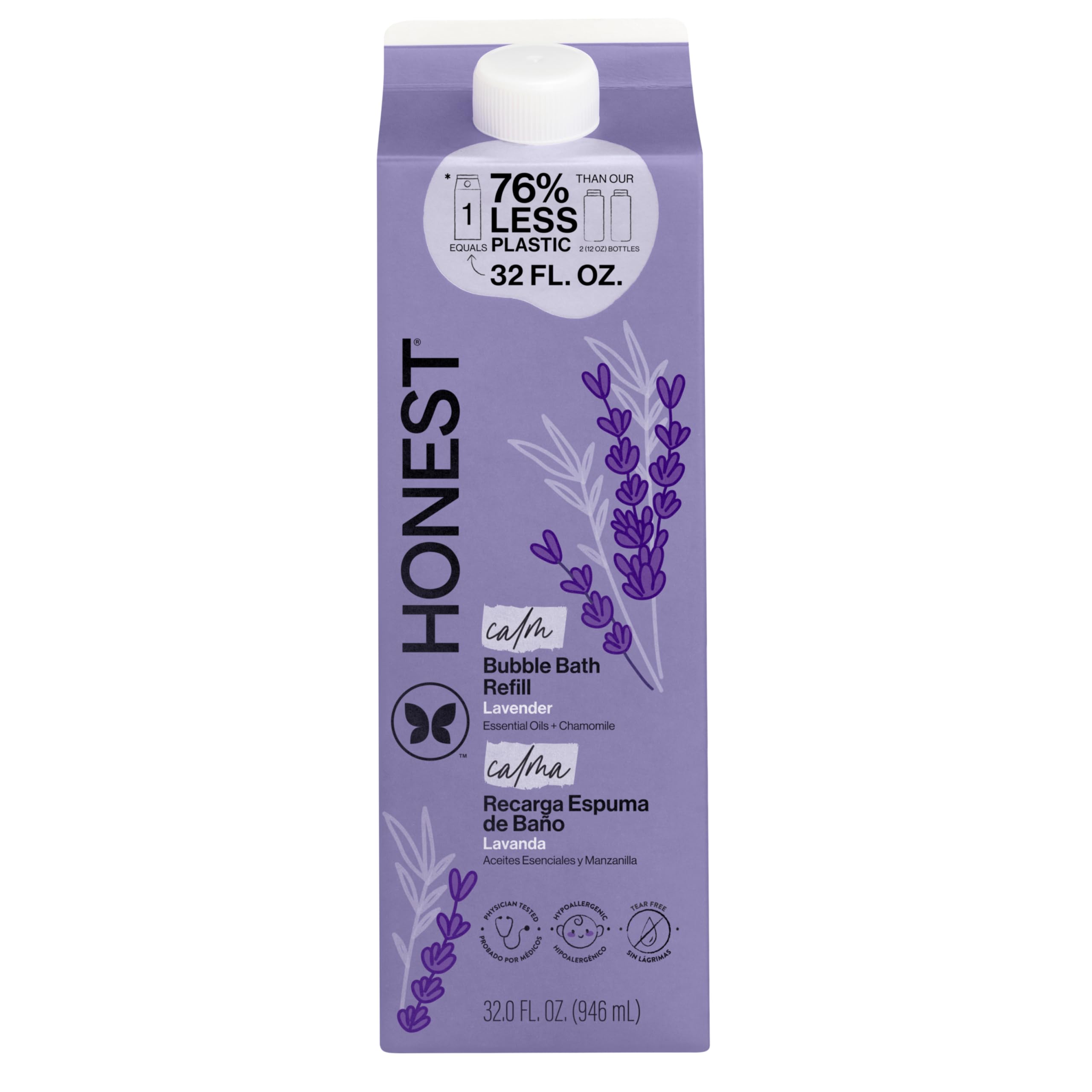 The Honest Company front carton showing Lavender Calm packaging and benefits