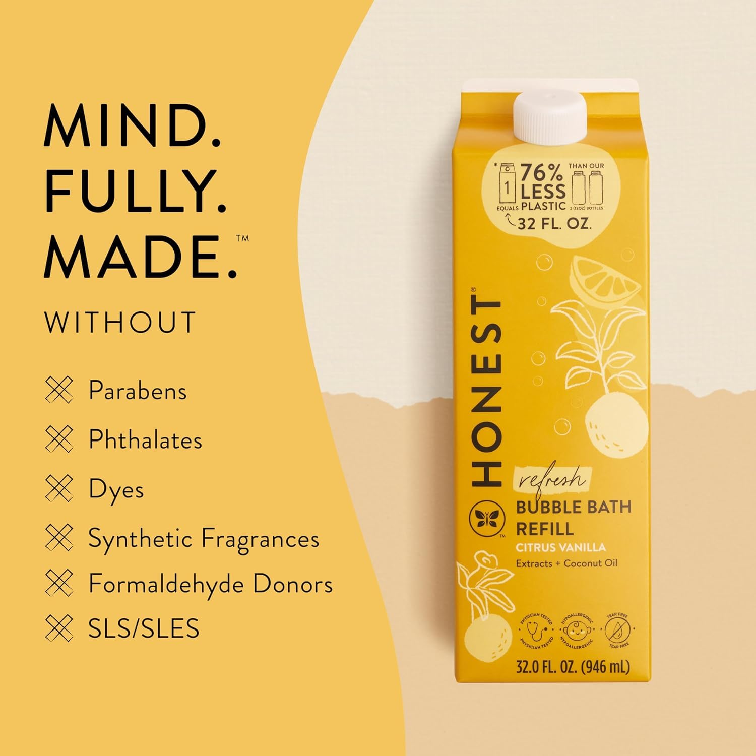 Label detail on The Honest Company carton listing naturally derived ingredients