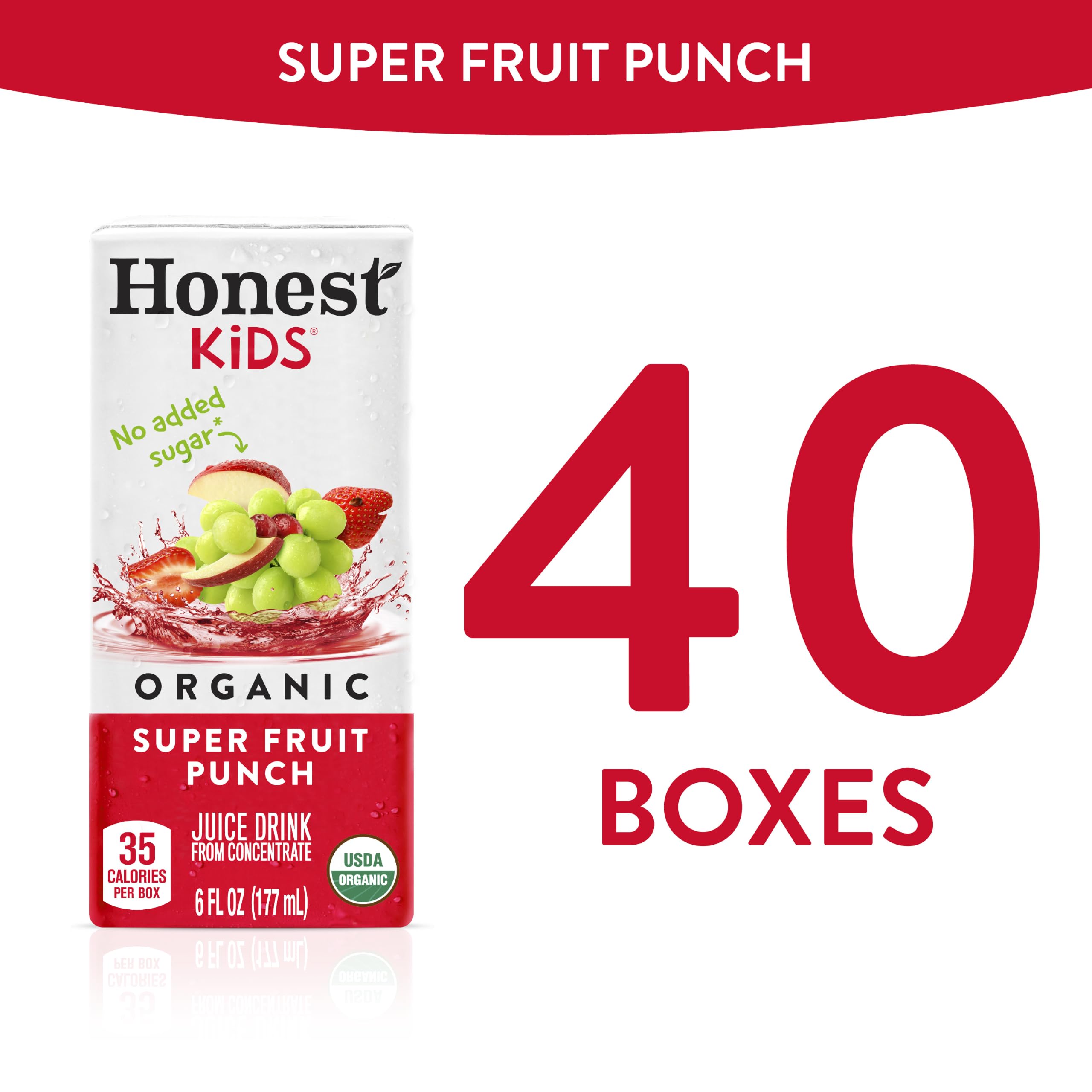 Honest Kids nutrition label displaying organic ingredients and vitamin C