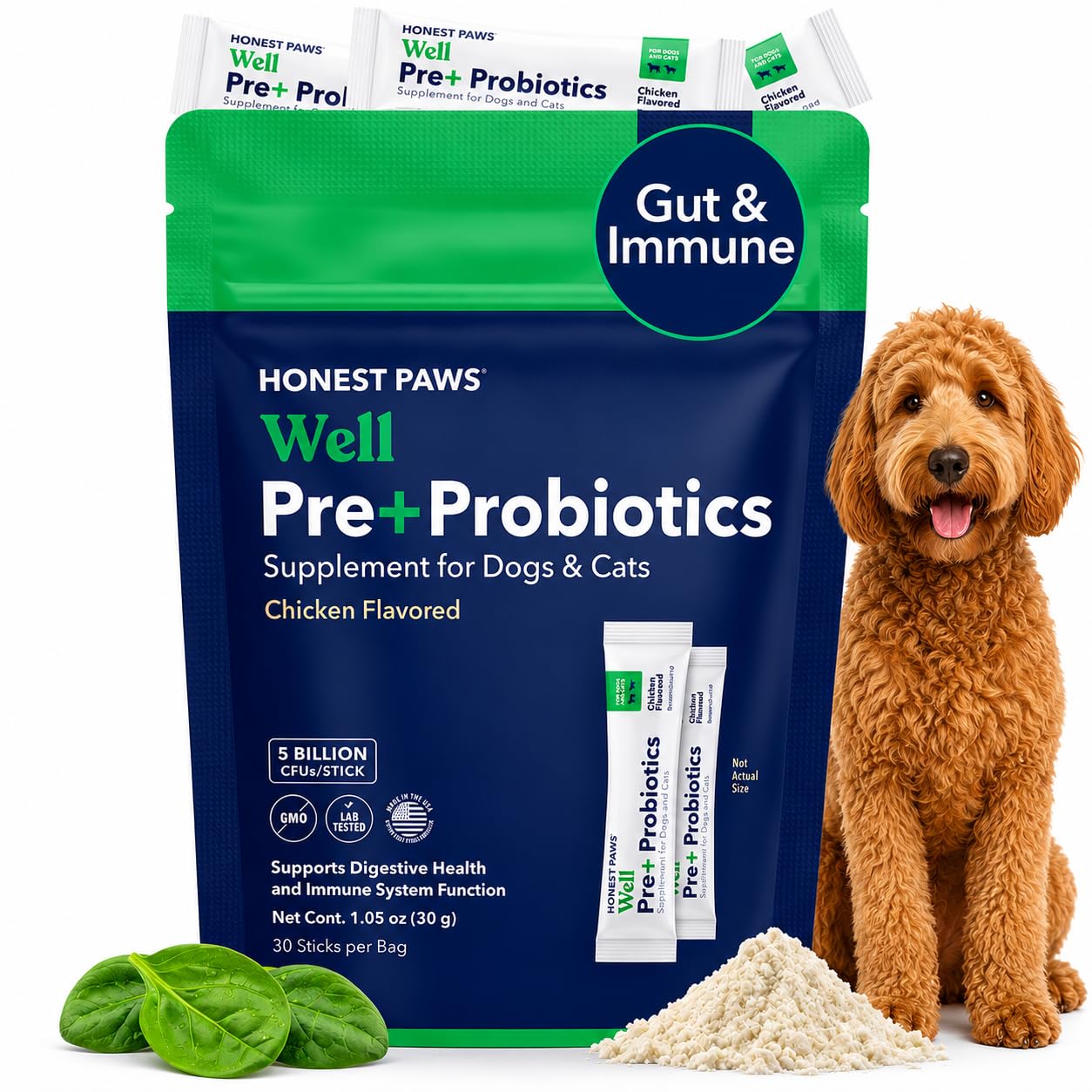 Honest Paws front packaging showing product and digestive support benefits