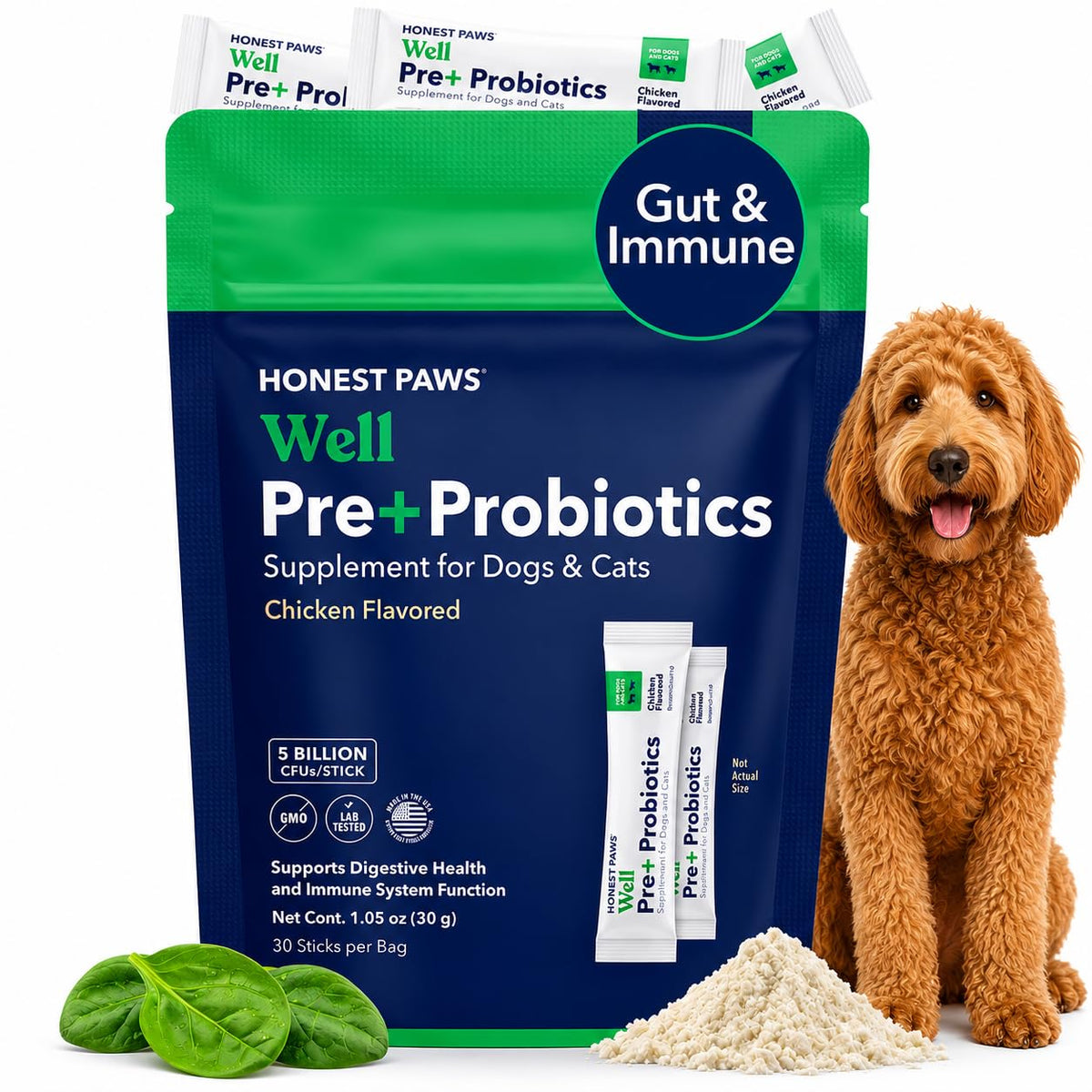 Honest Paws front packaging showing product and digestive support benefits