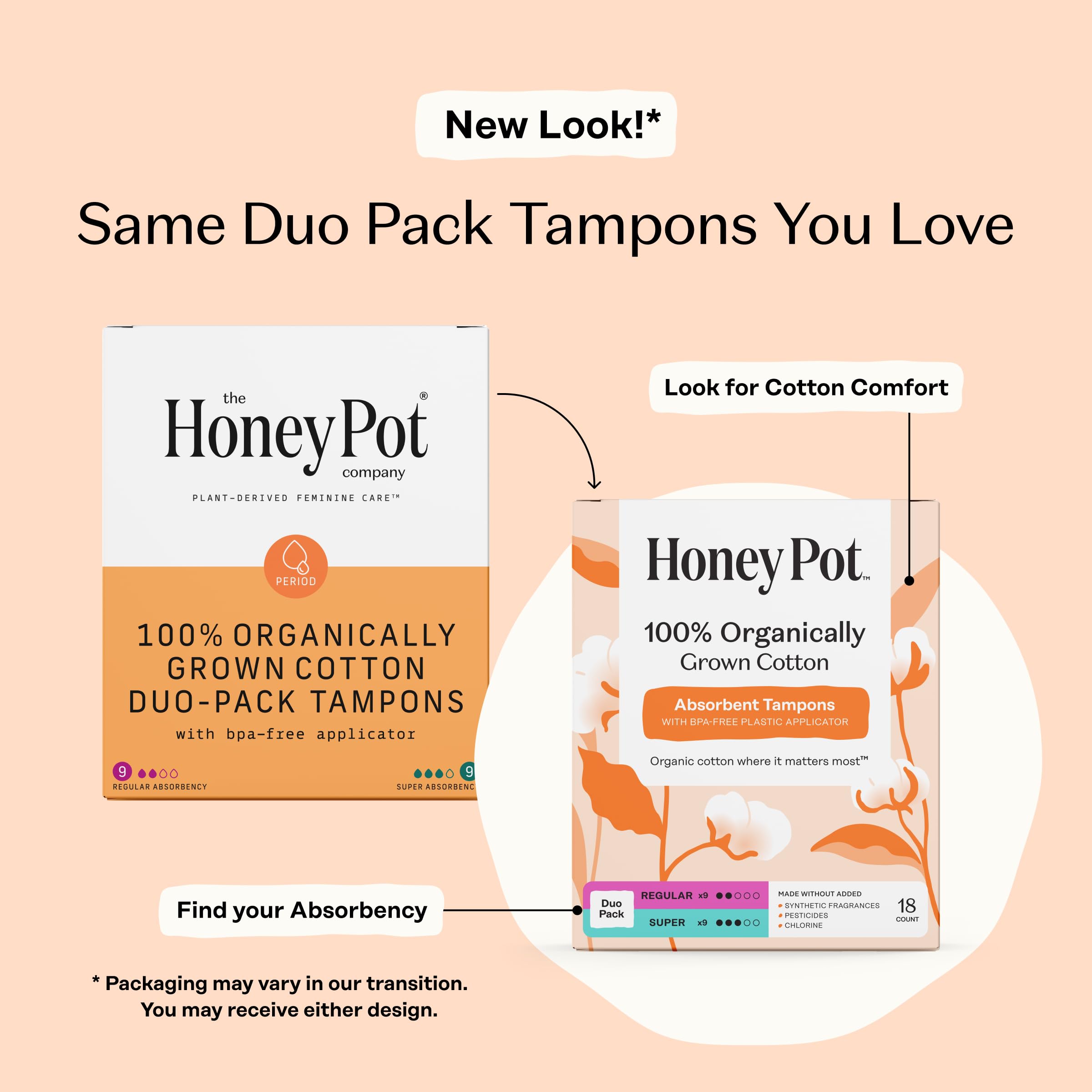 The Honey Pot Company open box displaying regular and super tampons