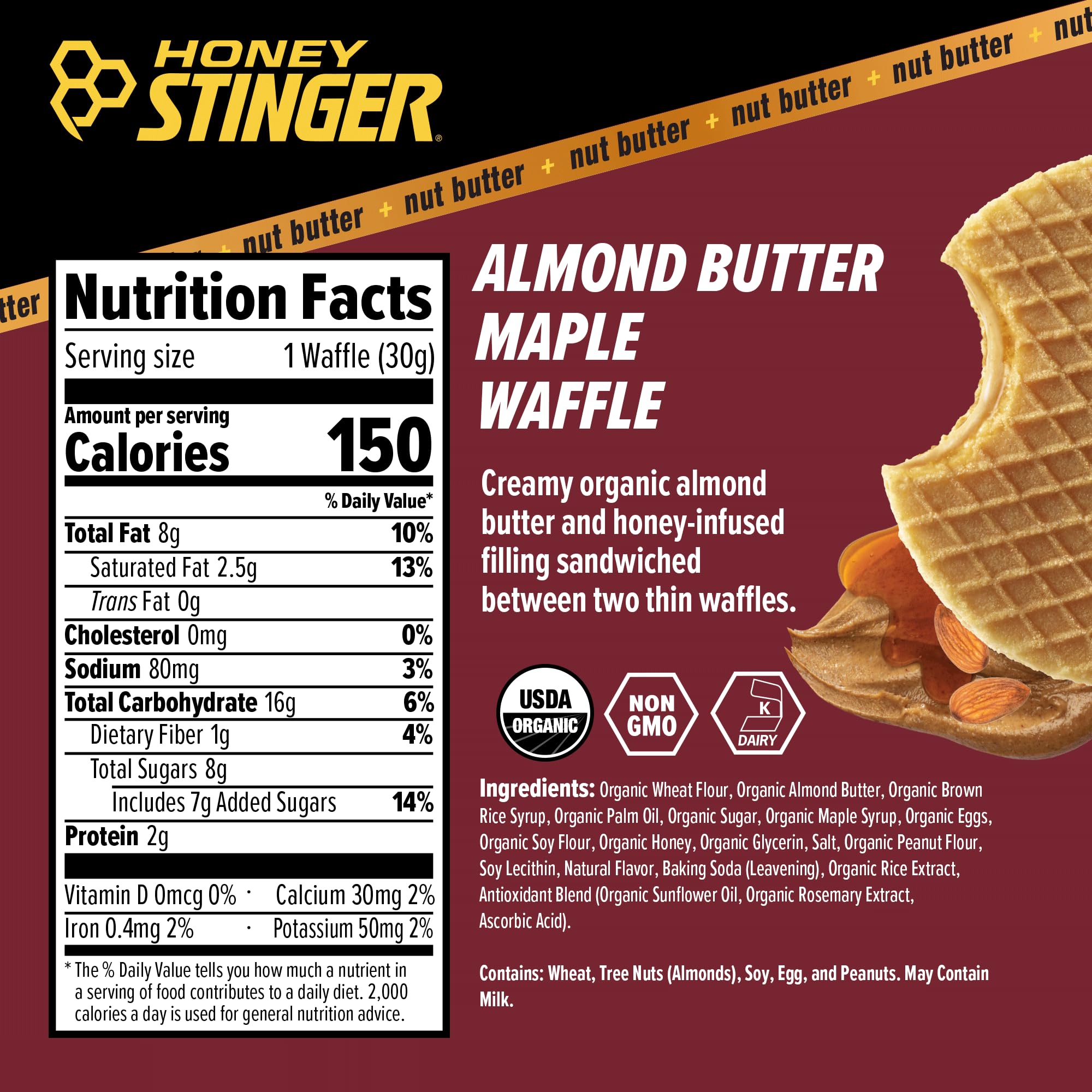 Honey Stinger ingredient label detail showing organic and non-GMO benefits