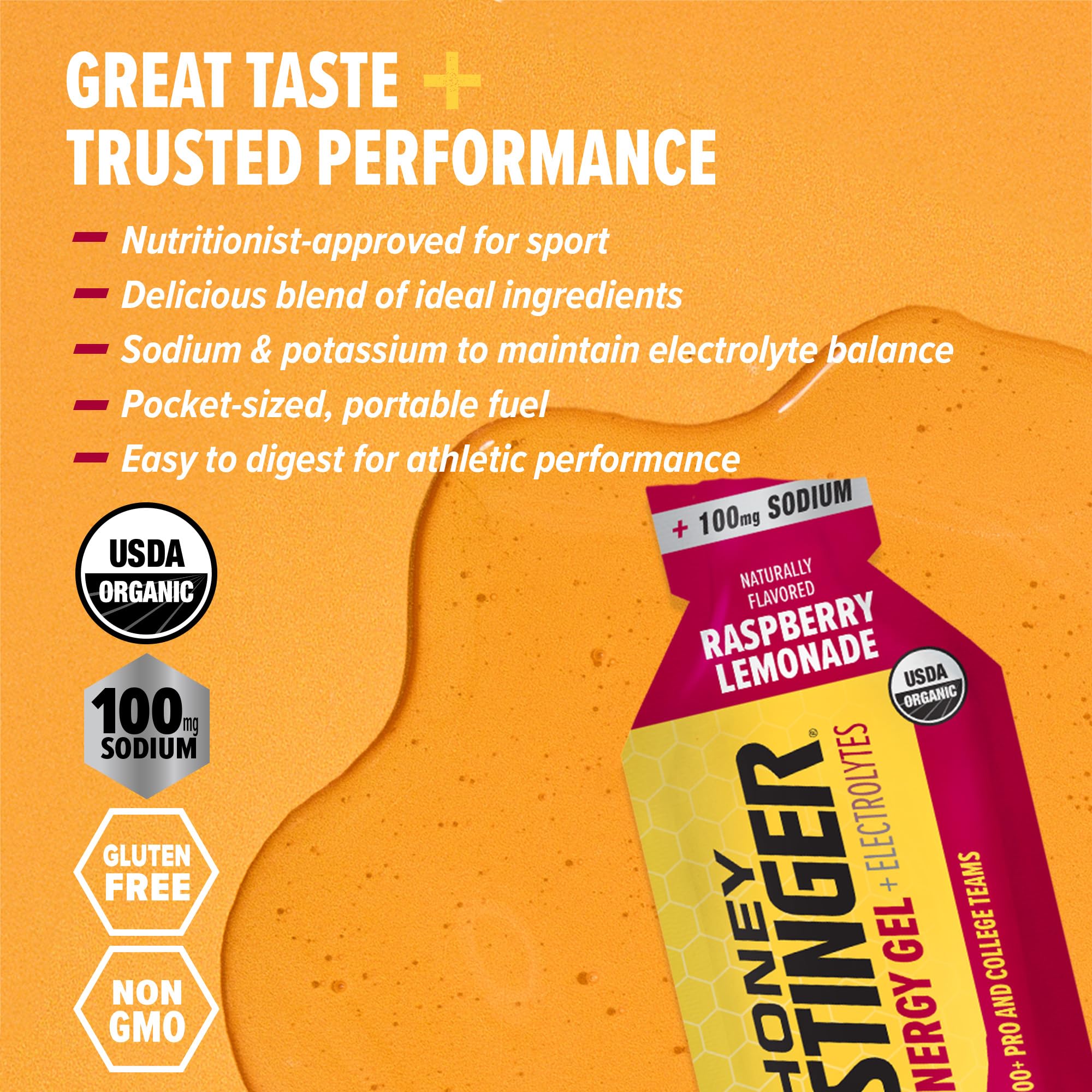 Honey Stinger open packet pouring gel illustrating easy consumption and quick energy