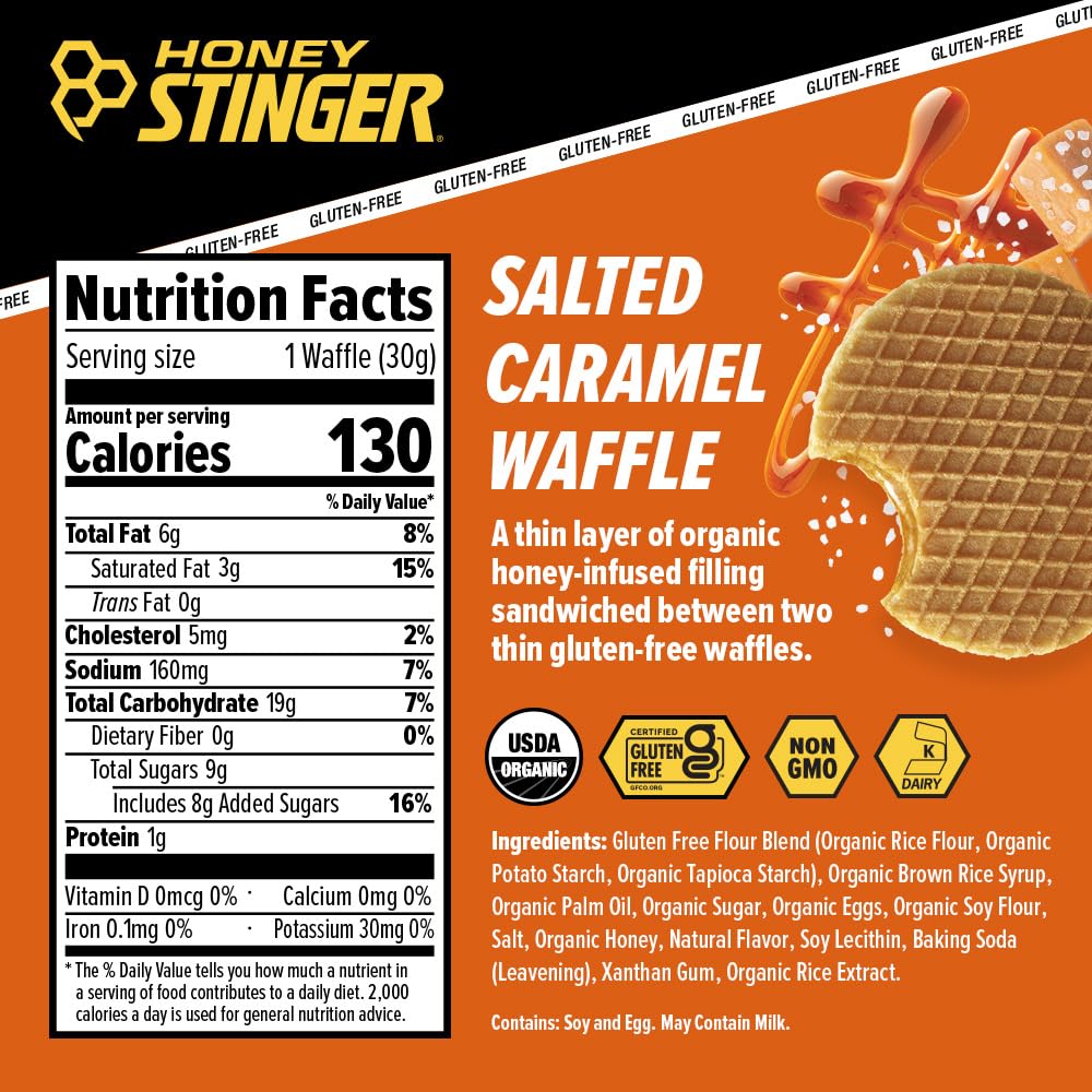 Honey Stinger waffle cross-section revealing honey-infused caramel filling and gluten-free texture for digestibility