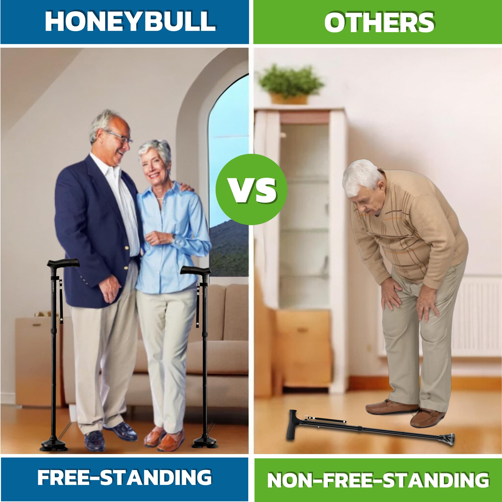 HONEYBULL cane pivoting tip closeup demonstrating grip on uneven surfaces benefit