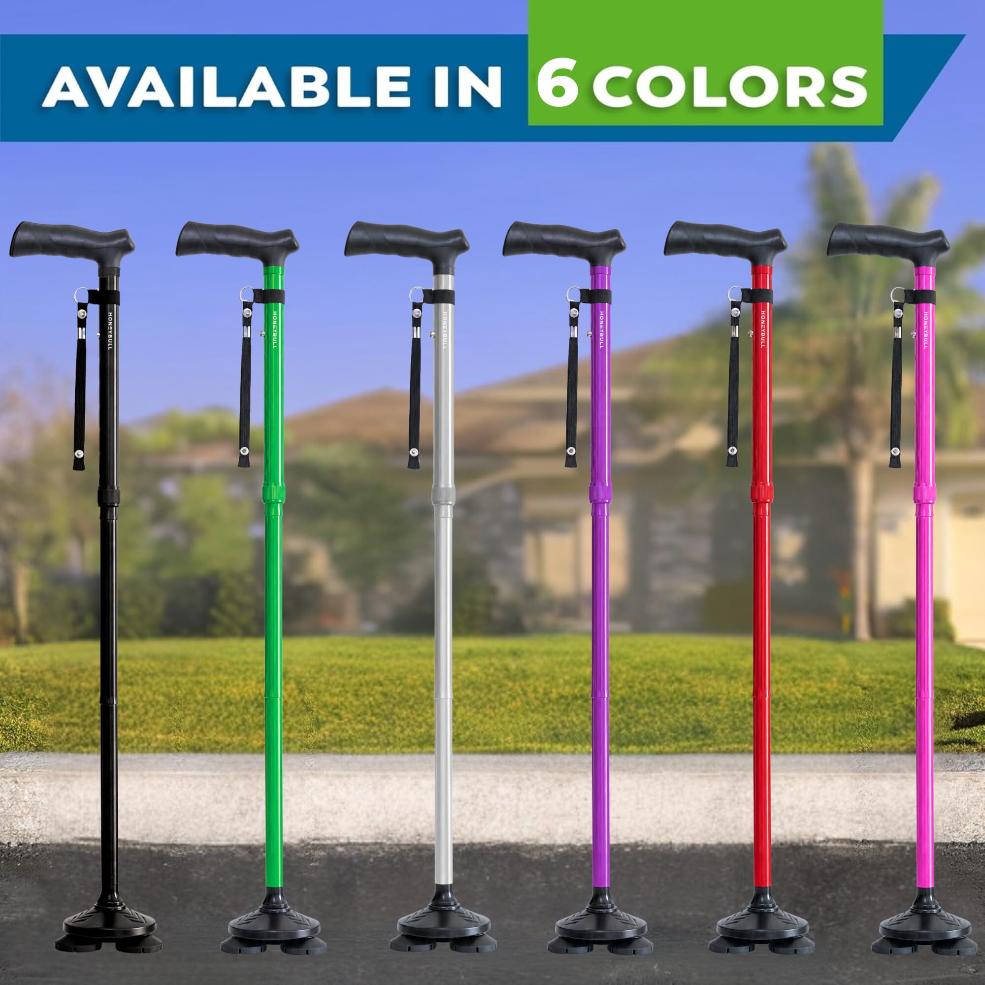 HONEYBULL cane size comparison folded and extended showing portability and fit benefit