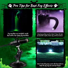 HoneyFair projector installed in yard creating swampy green beams for immersive Halloween atmosphere