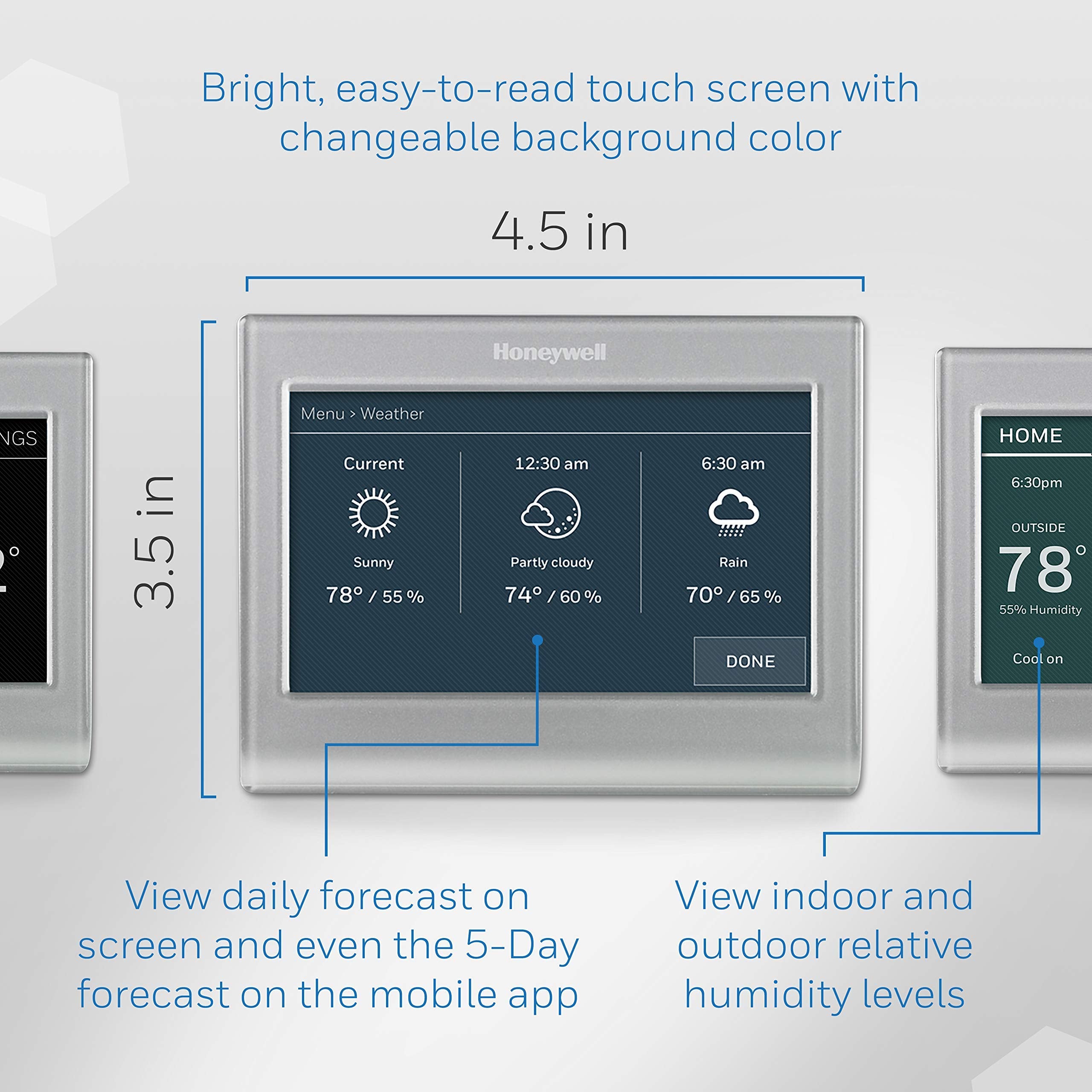 Honeywell Home closeup of color display illustrating customizable background for décor