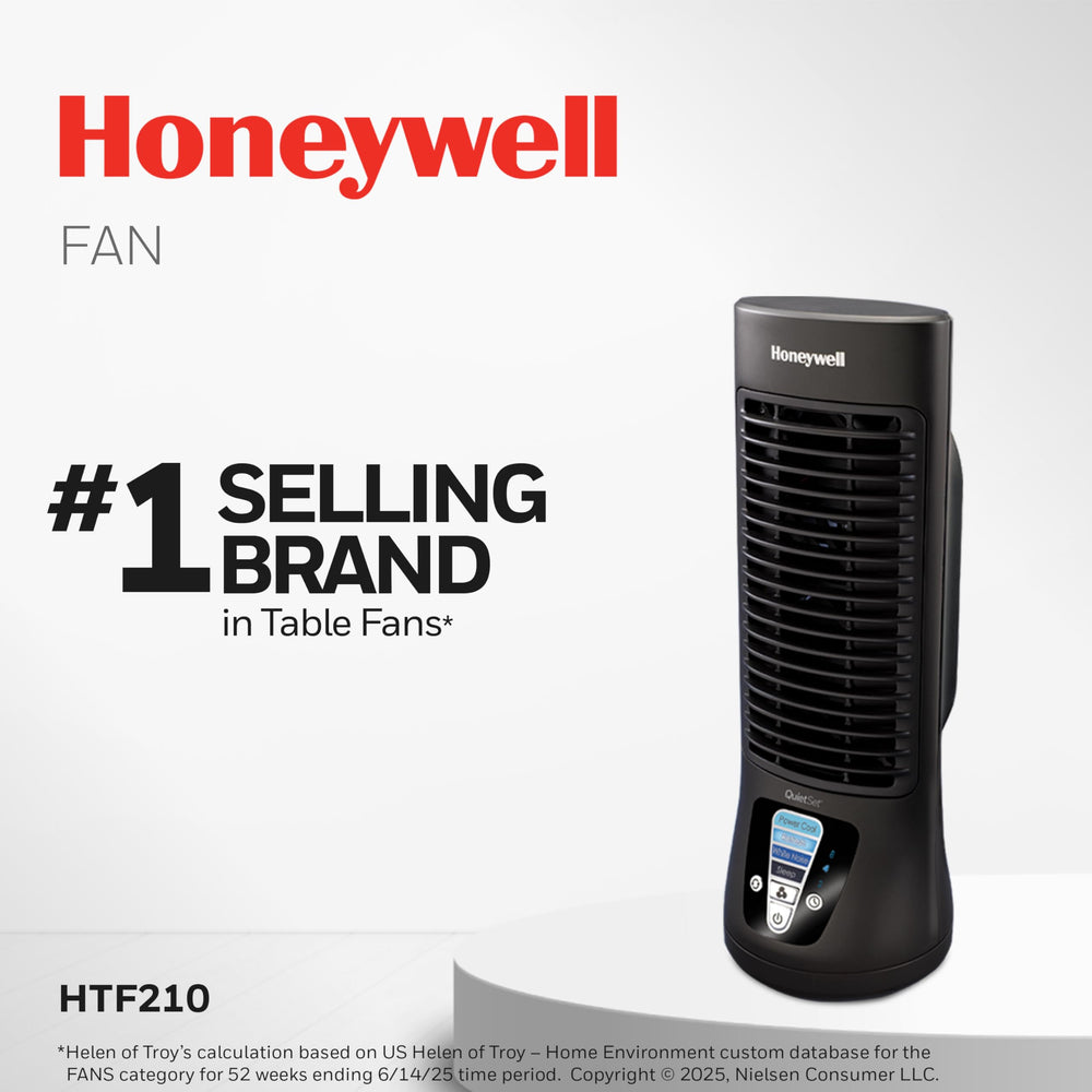Honeywell HTF210B side profile highlighting slim design and space-saving benefit