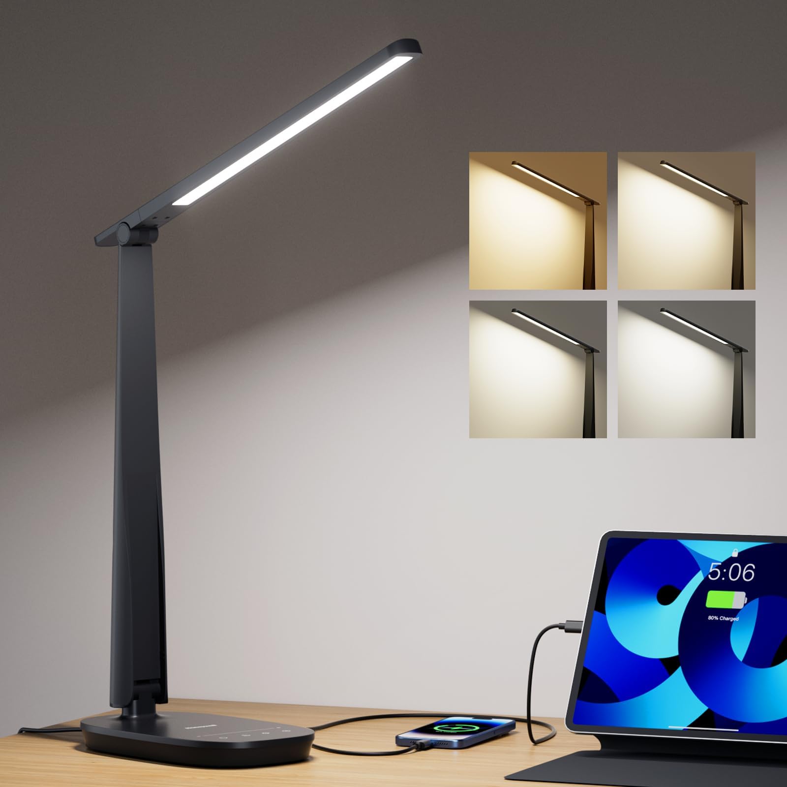 Honeywell desk lamp front view showing sleek profile and stable base for focused light