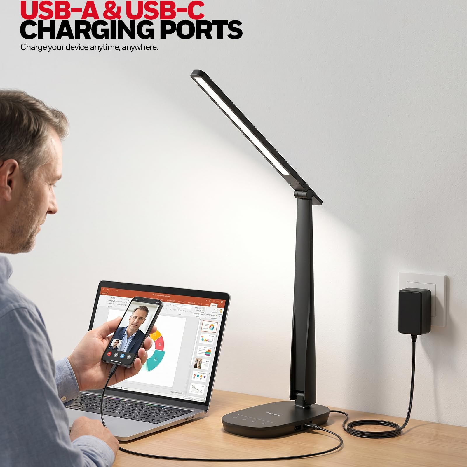 Honeywell lamp in use on a home office desk providing balanced full-spectrum task lighting