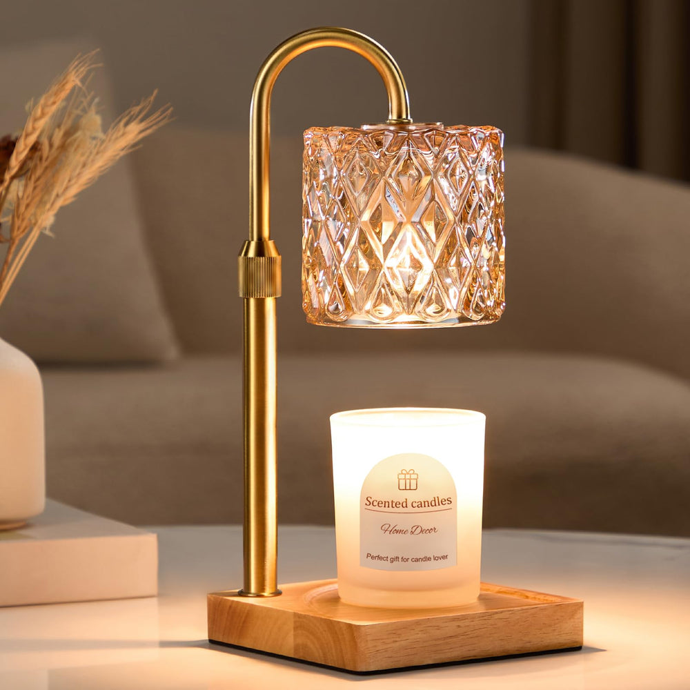 Hong-in front view lamp on wooden base shows elegant decor and safe flameless heating