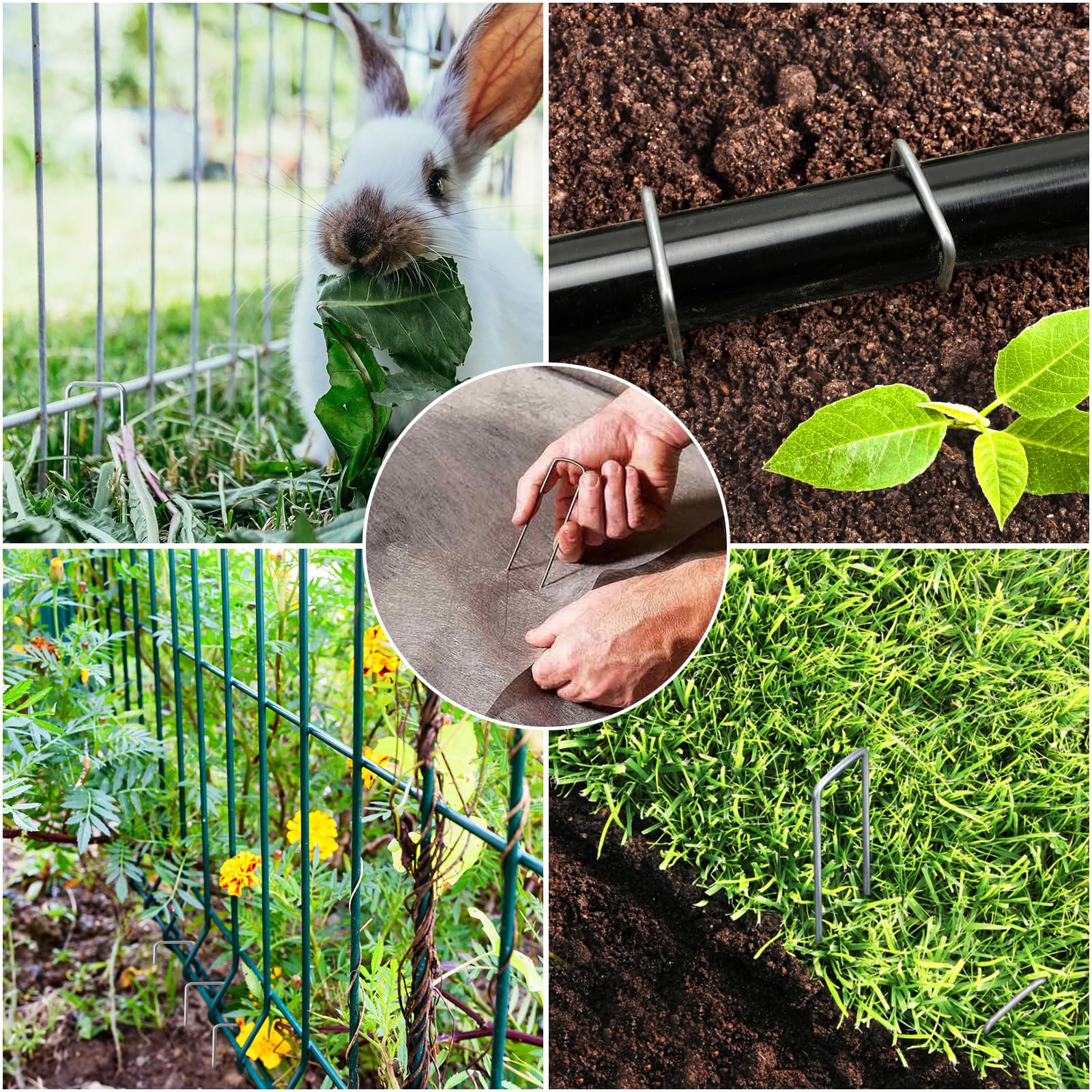 HongWay staples holding landscape fabric flat for neater beds