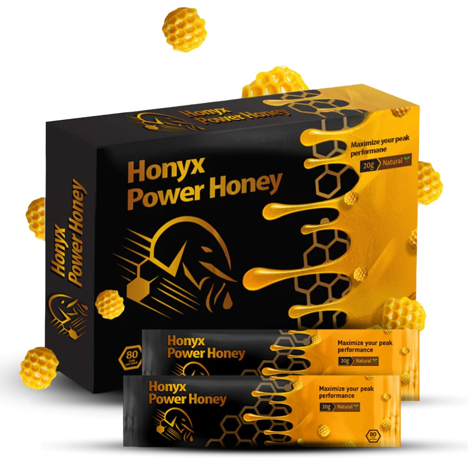 HONYX Power Honey front box packaging showing ten sealed 20g sticks for convenience