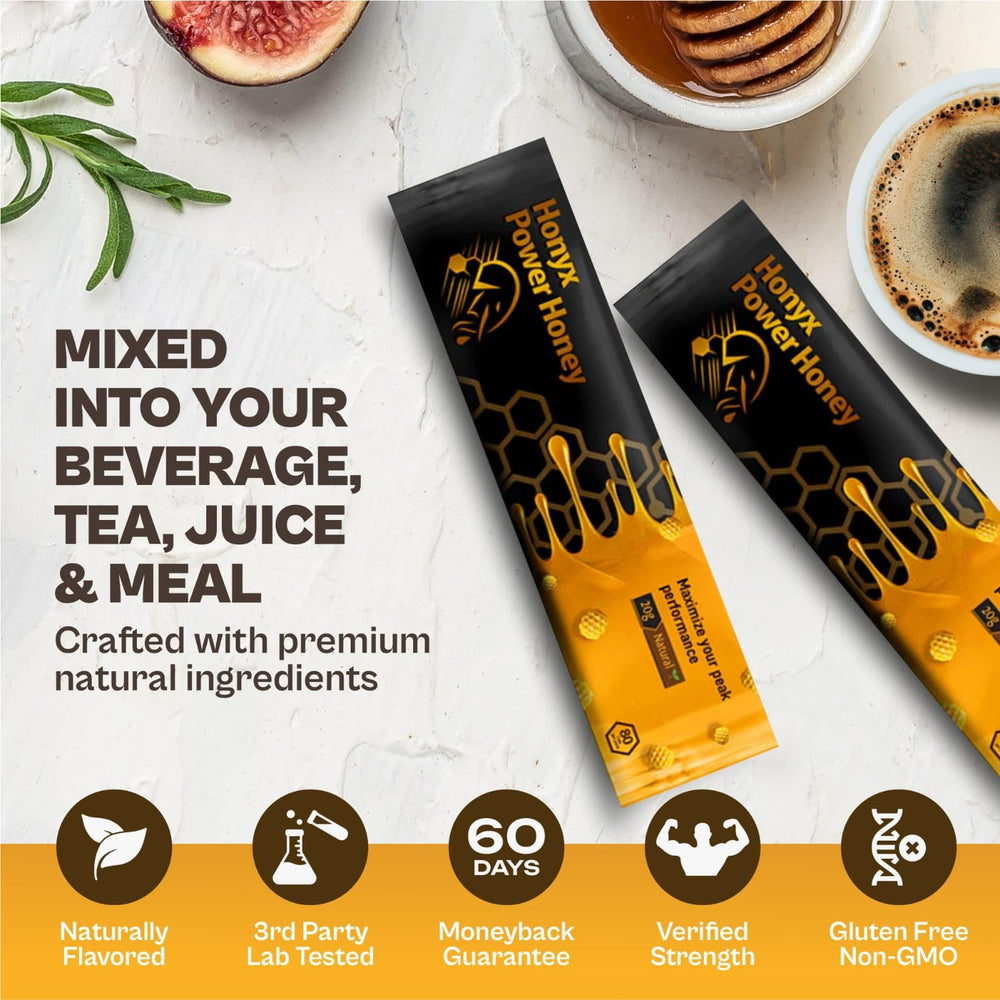 HONYX Power Honey ingredient label detail listing botanicals and vitamin C for clarity