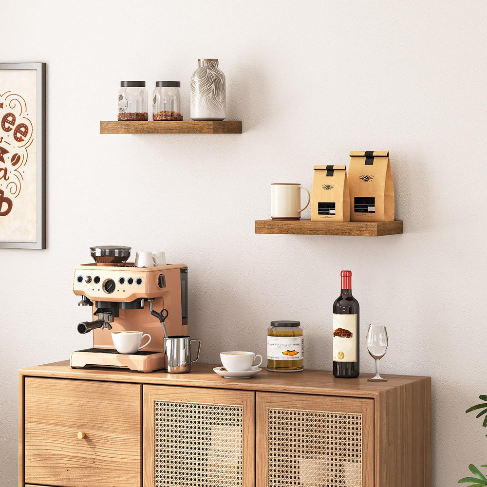 HOOBRO lifestyle shot above bed displaying framed prints and small decorative accents