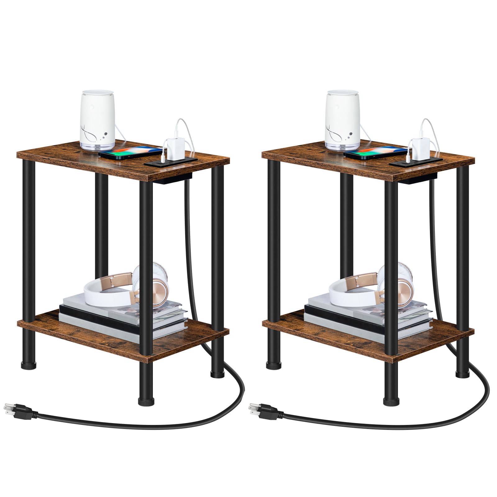 HOOBRO front view of side table showing compact silhouette and storage benefit