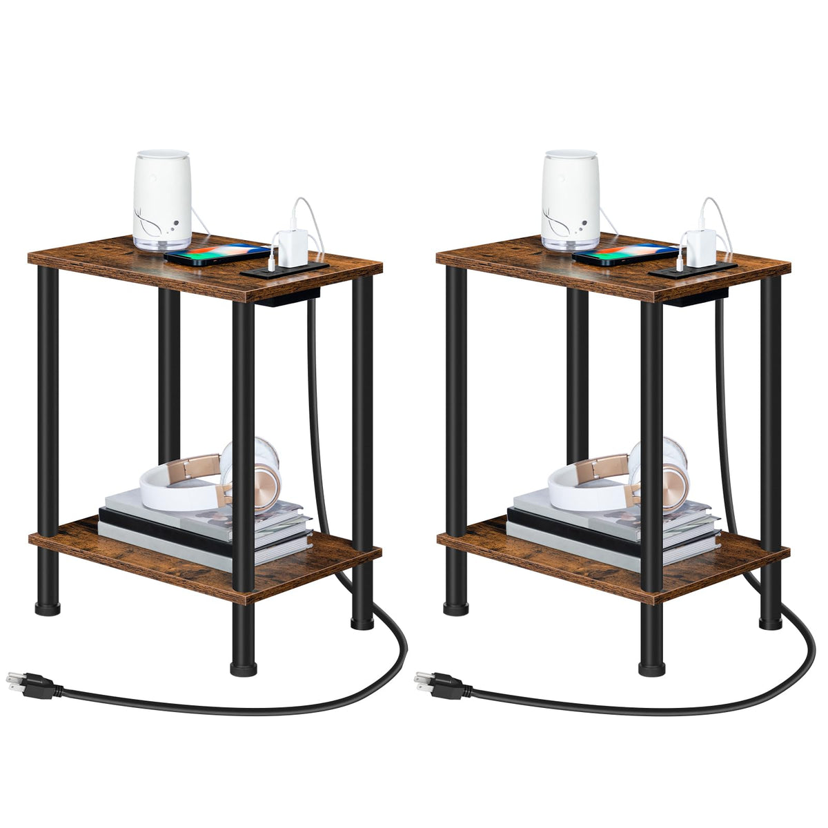 HOOBRO front view of side table showing compact silhouette and storage benefit