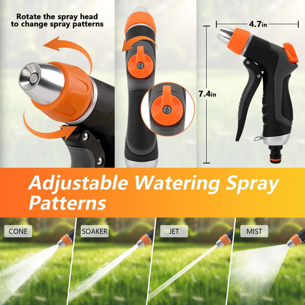 Hoofun nozzles attached to a hose demonstrating quick setup and use benefit