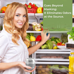 Hoopmon placed on refrigerator shelf demonstrating continuous odor control benefit