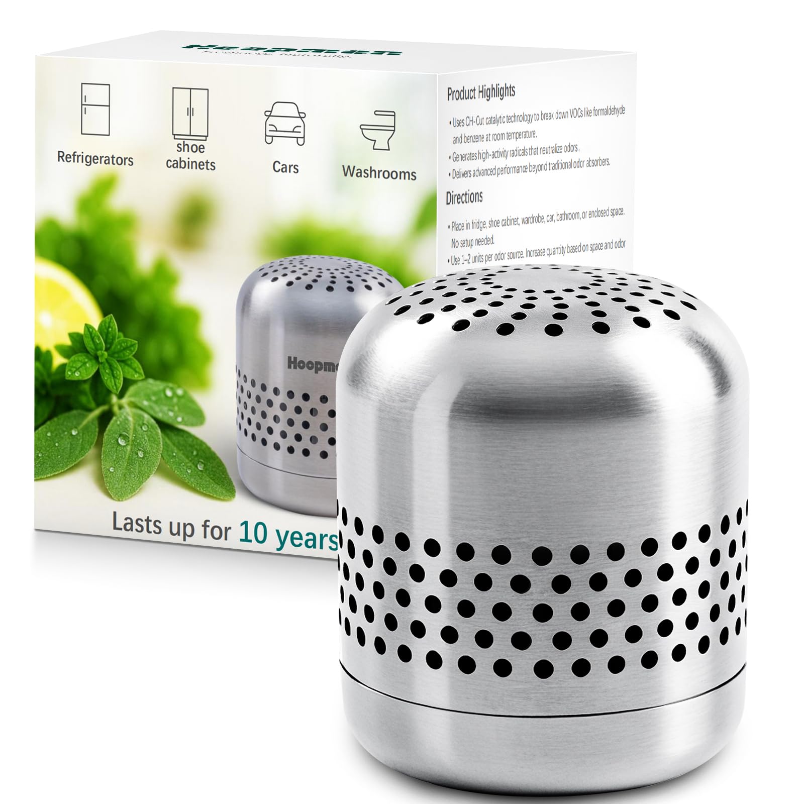 Hoopmon stainless steel front view showing compact modern design and lasting freshness