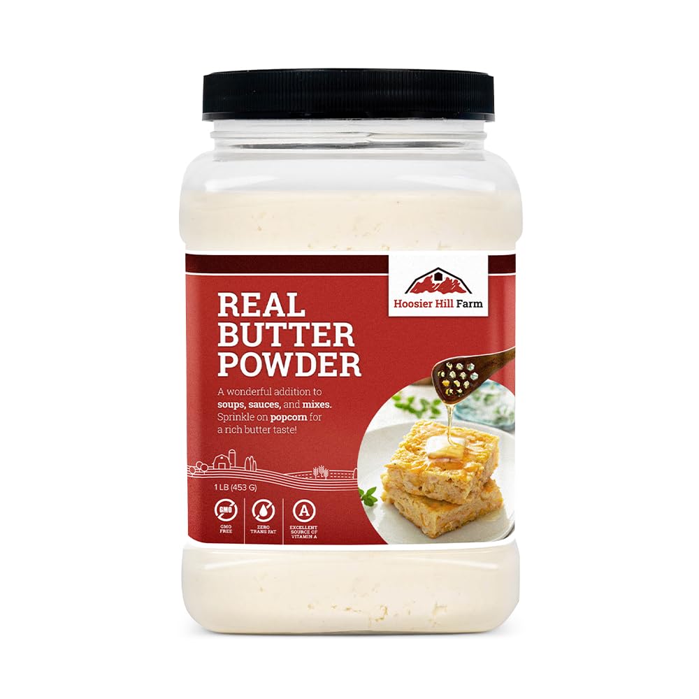 Hoosier Hill Farm front packaging showing product and benefit of long shelf life