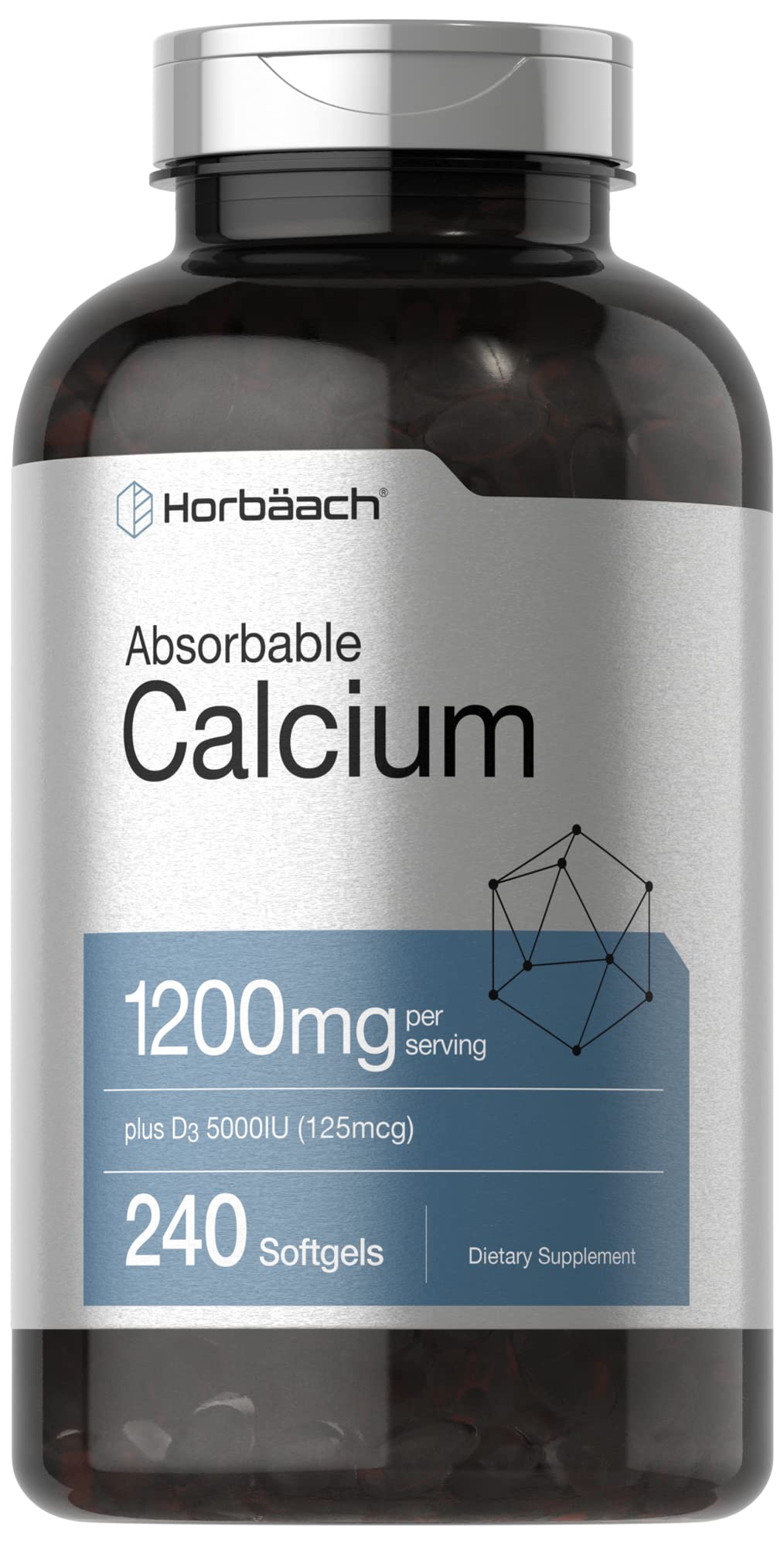 Horbäach front packaging showing calcium D3 bottle and supply benefit