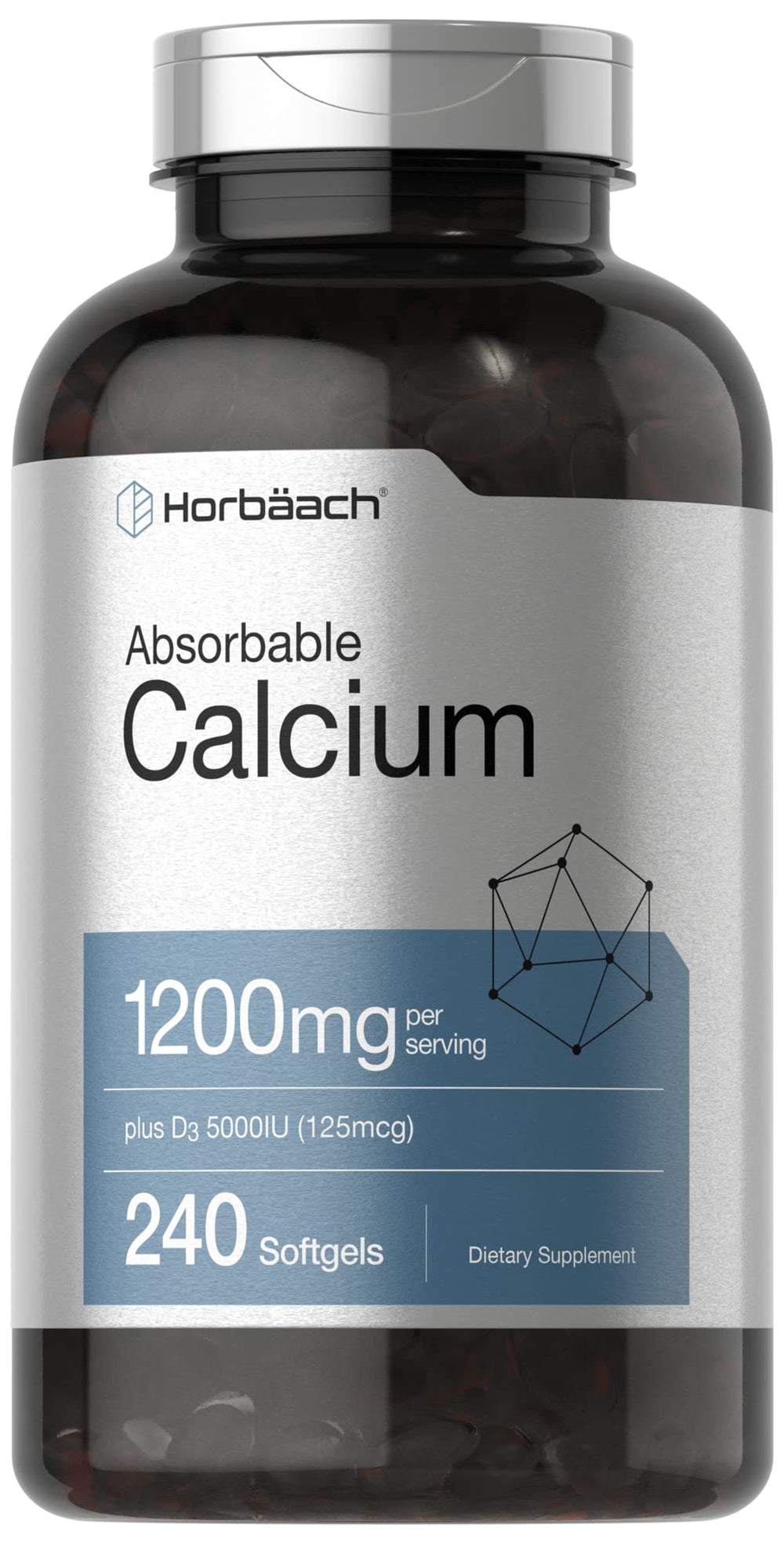 Horbäach front packaging showing calcium D3 bottle and supply benefit