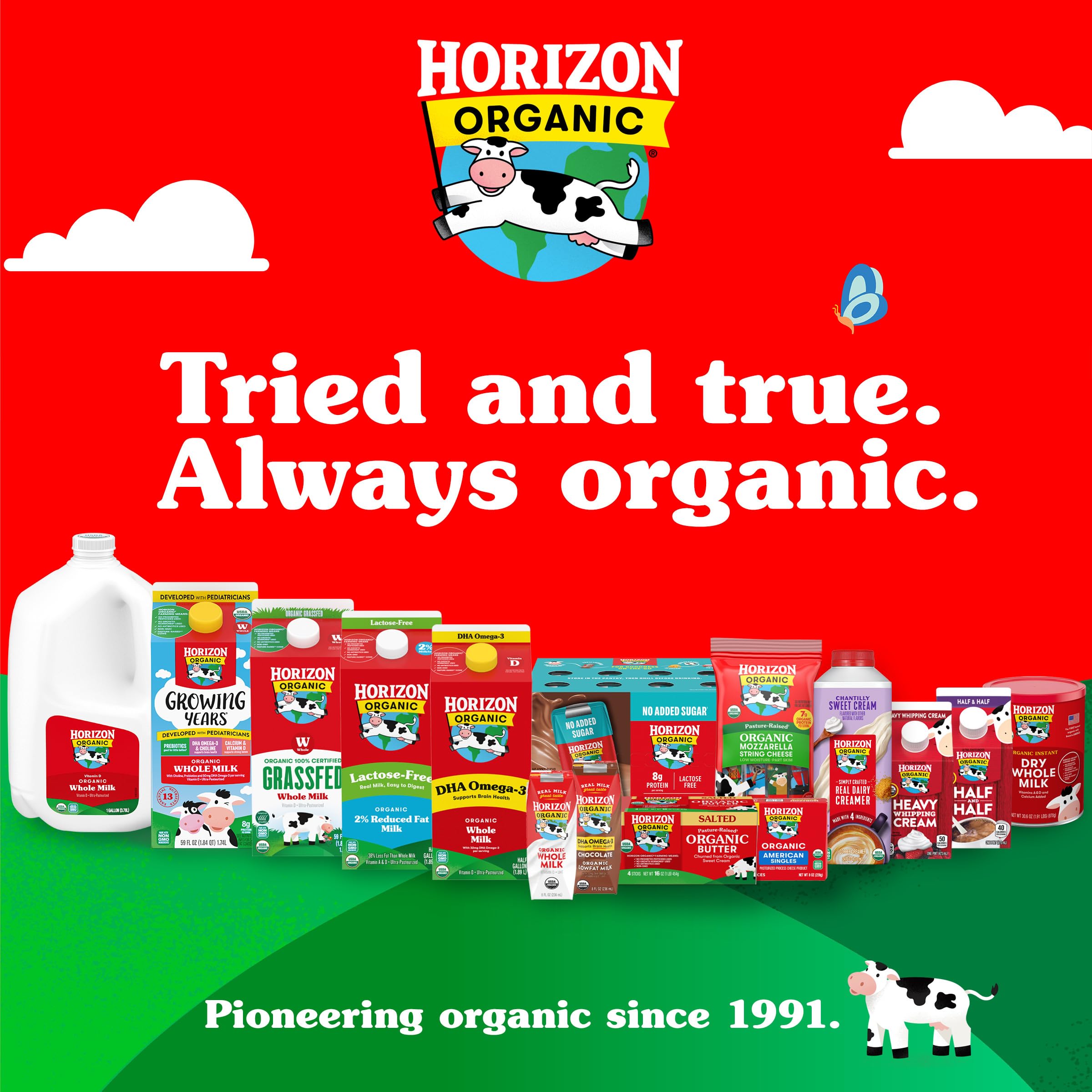 Horizon Organic carton next to an apple for single-serve size comparison