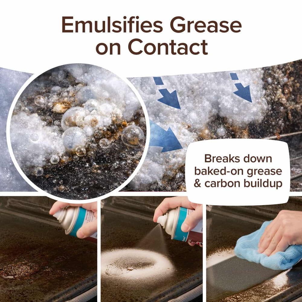 Horsepower cleaning a drip pan revealing restored, easier-to-wipe surfaces