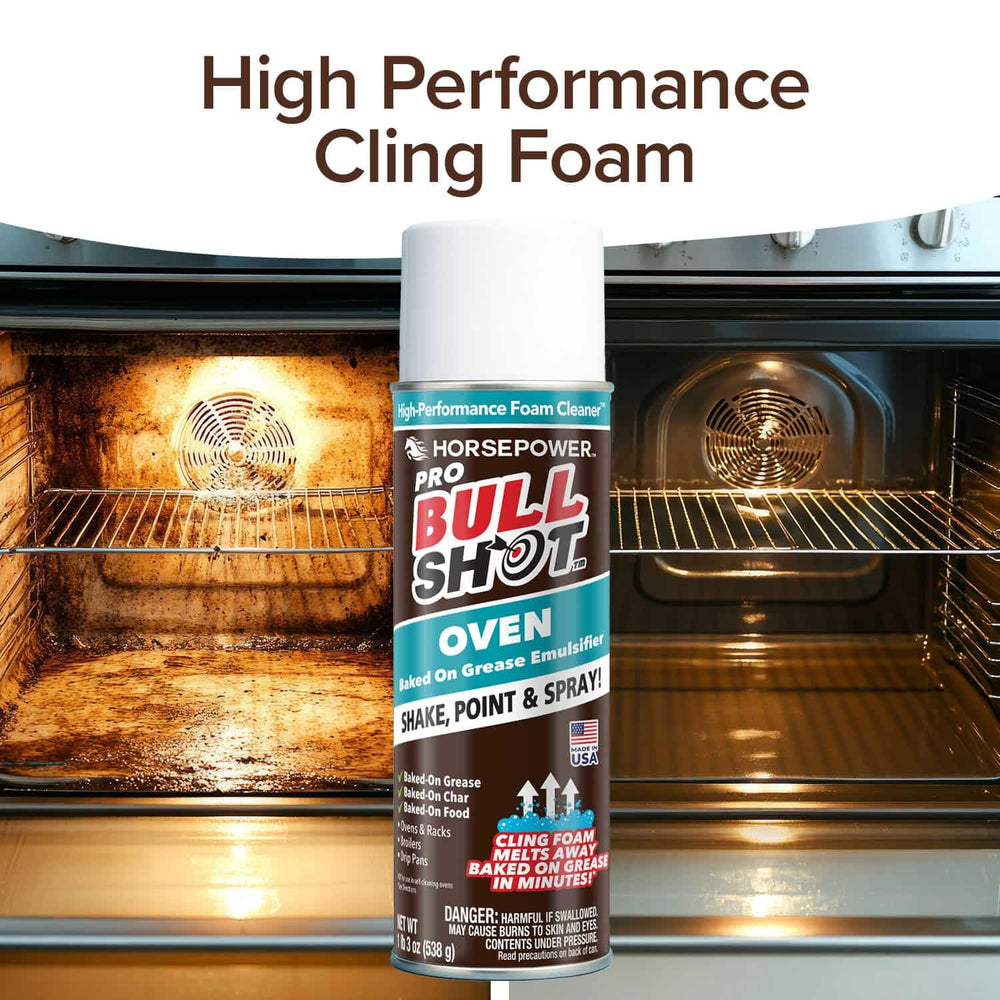 Horsepower being sprayed inside oven to penetrate baked-on grime quickly