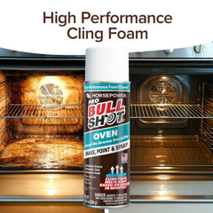 Horsepower being sprayed inside oven to penetrate baked-on grime quickly