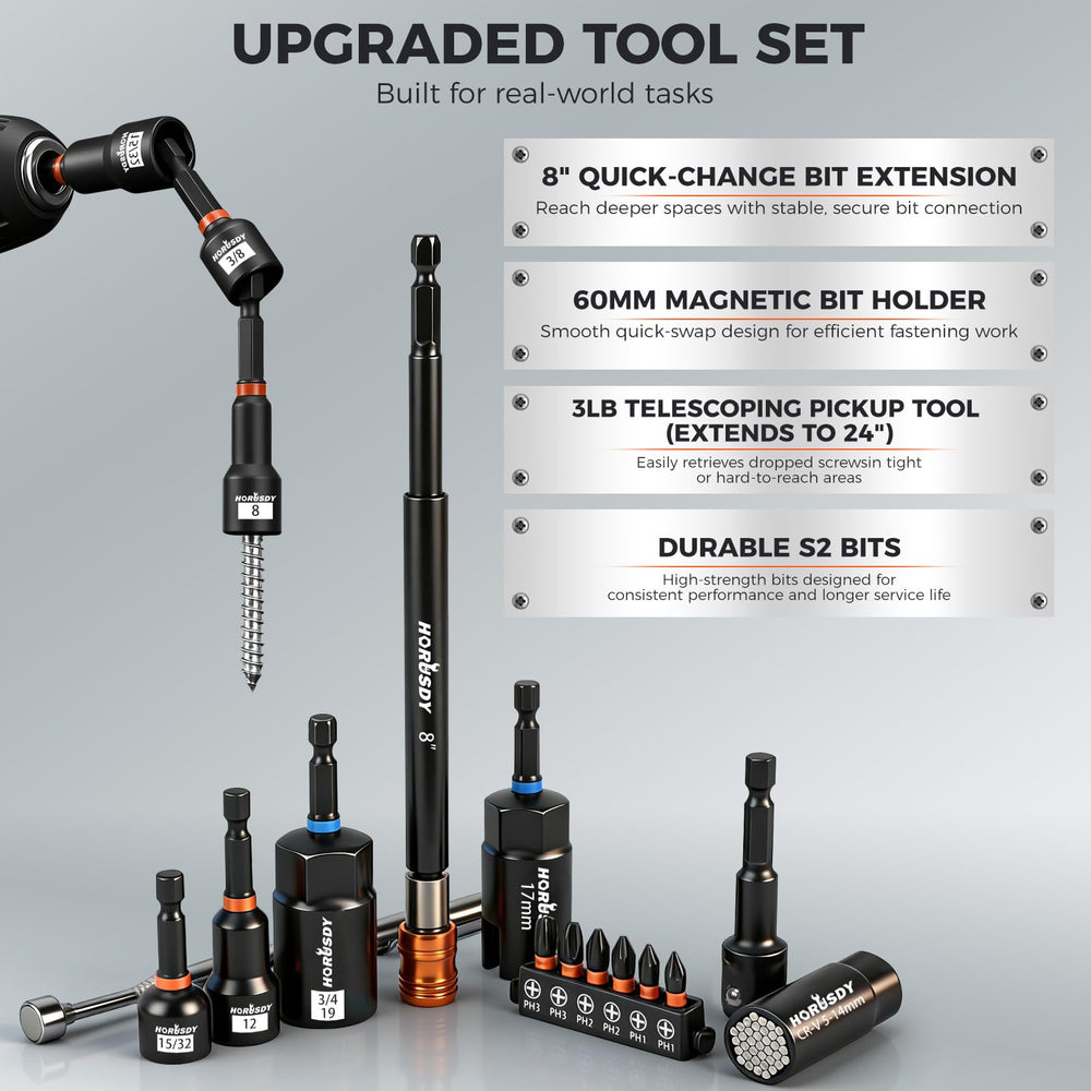 HORUSDY extensions and deep drivers reaching recessed bolts with control