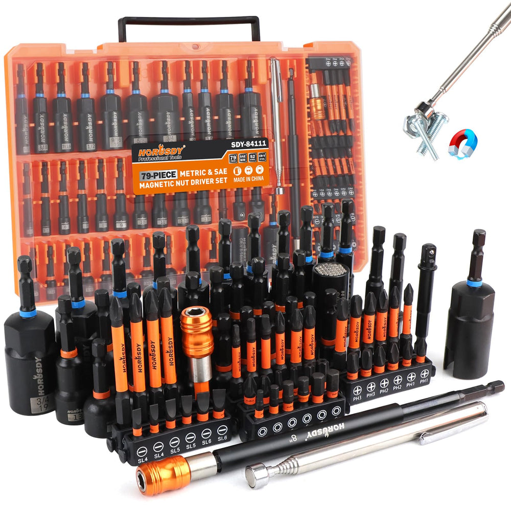 HORUSDY front case open showing organized compartments and tool labels for quick access