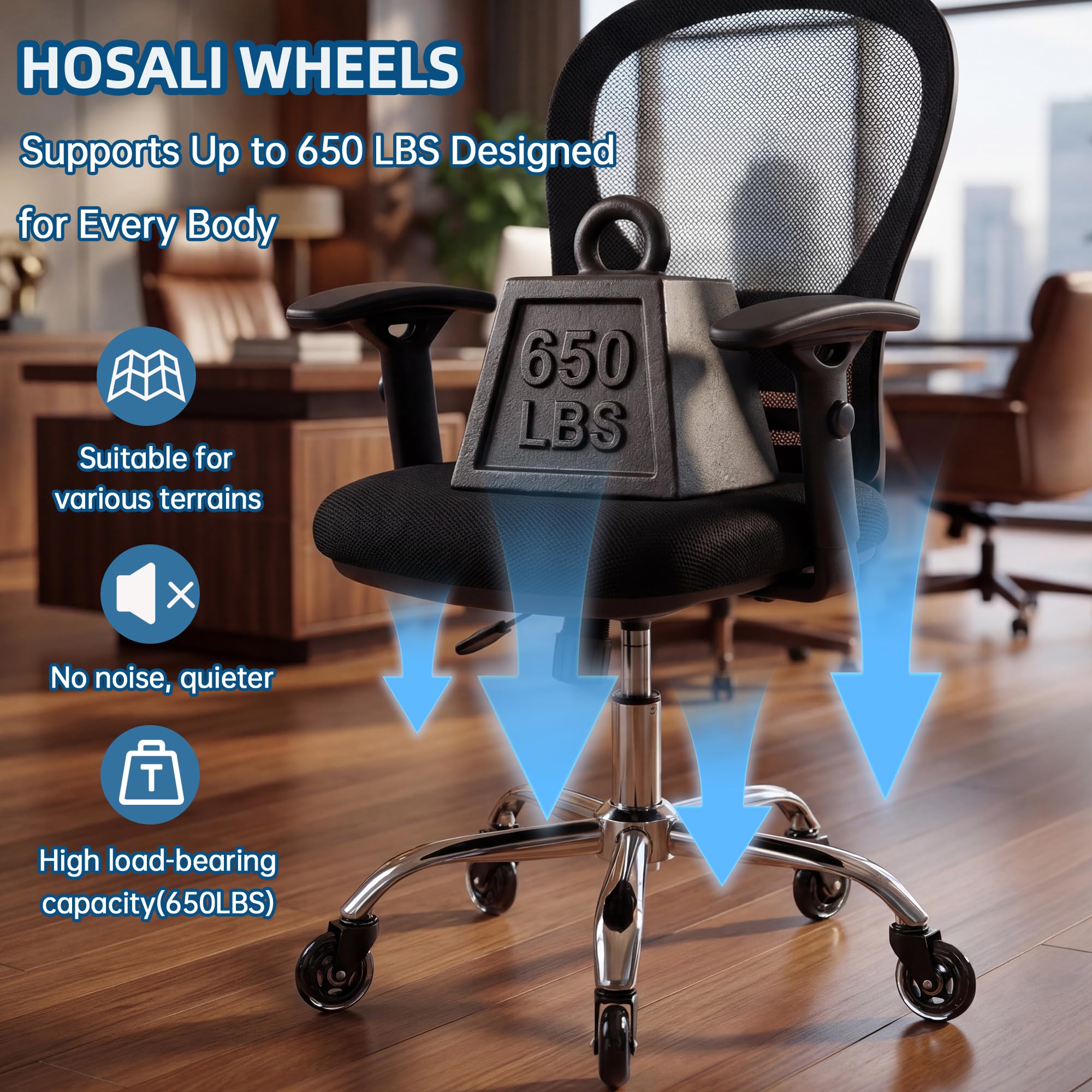 HOSALI wheels rolling smoothly on hardwood to prevent marks