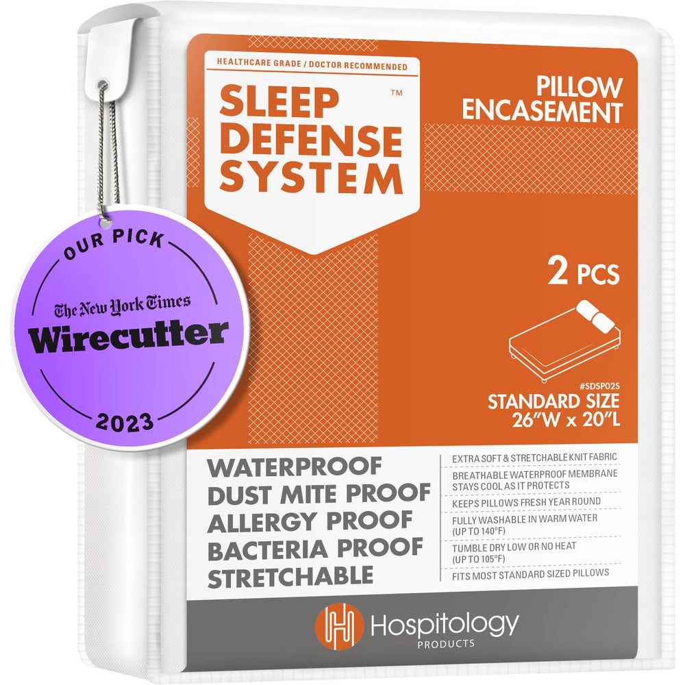 HOSPITOLOGY PRODUCTS front view showing smooth waterproof pillow encasement and clean finish