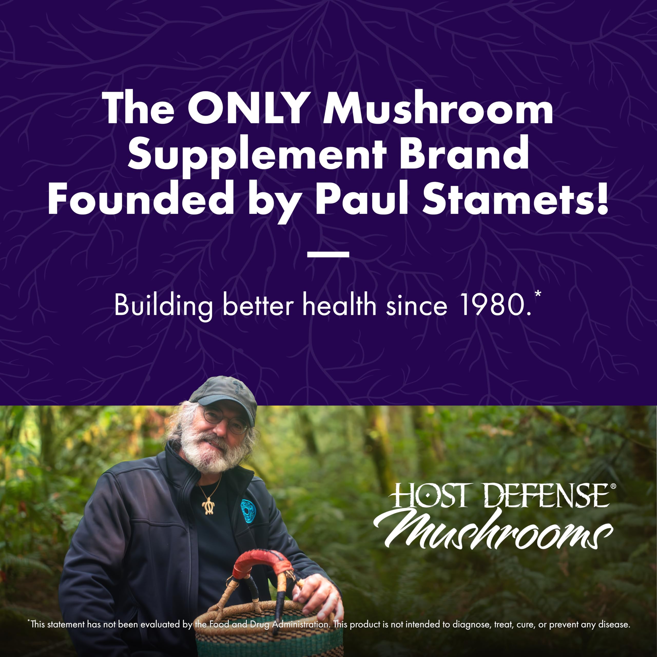 Host Defense label detail highlighting organic mycelium and non-GMO benefits