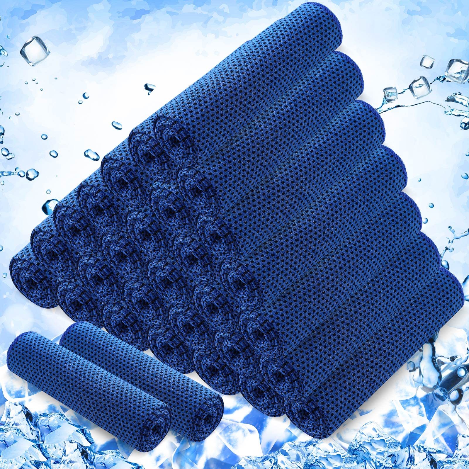Hosuly 30-pack dark blue towels stacked, showing bulk supply benefit
