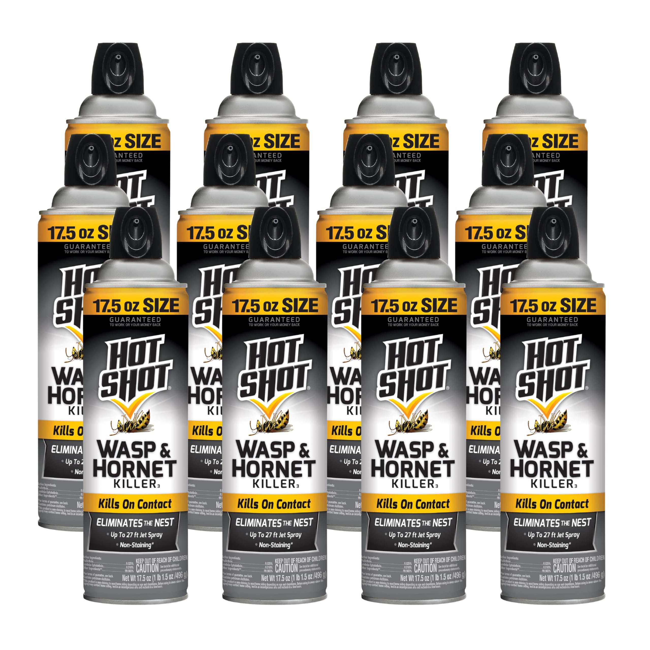 HOT SHOT front can showing 17.5 oz bonus size and long-range spray benefit
