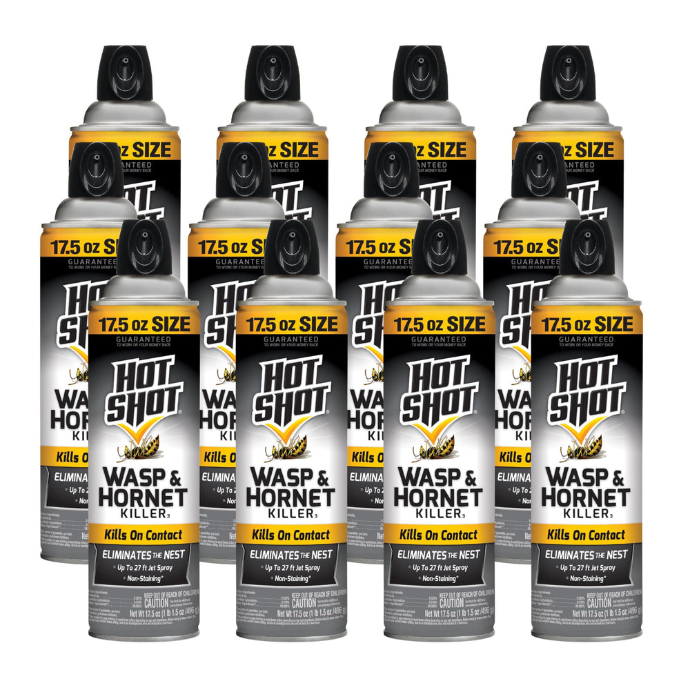 HOT SHOT front can showing 17.5 oz bonus size and long-range spray benefit