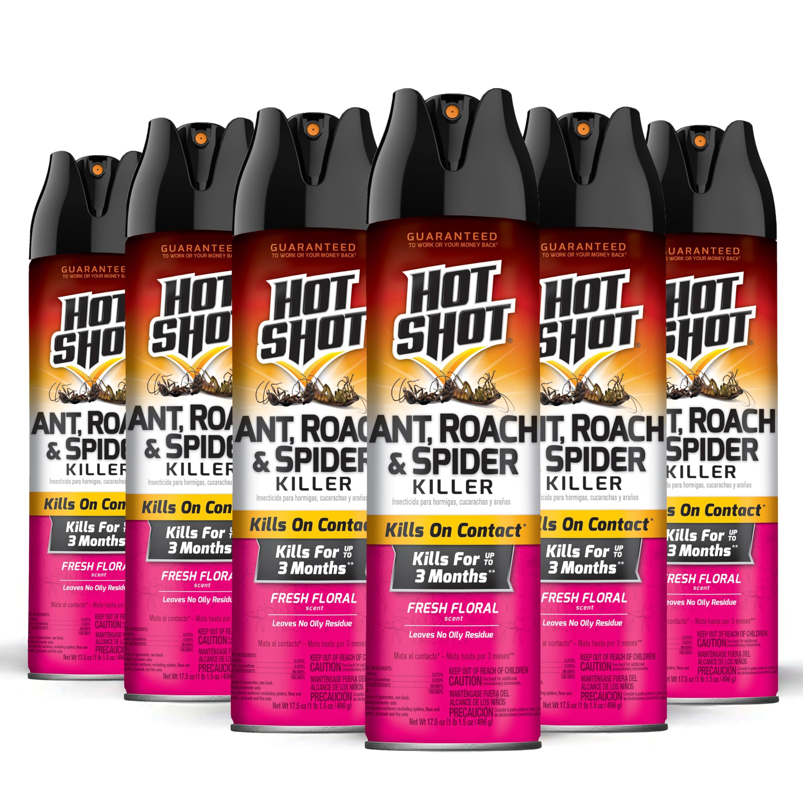 HOT SHOT front packaging showing 17.5 oz can and floral scent benefit