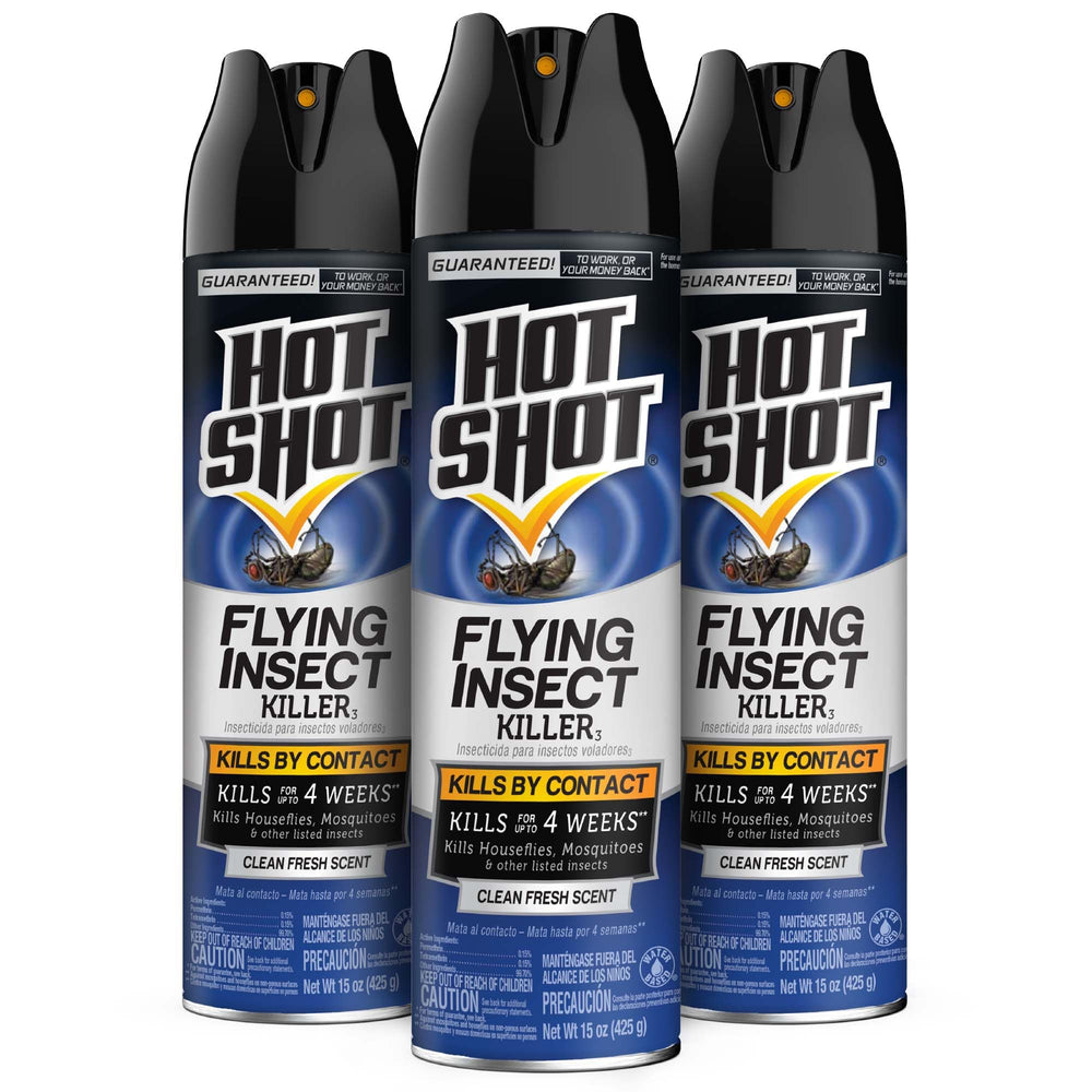 HOT SHOT front packaging showing 15 oz aerosol and clean scent benefit