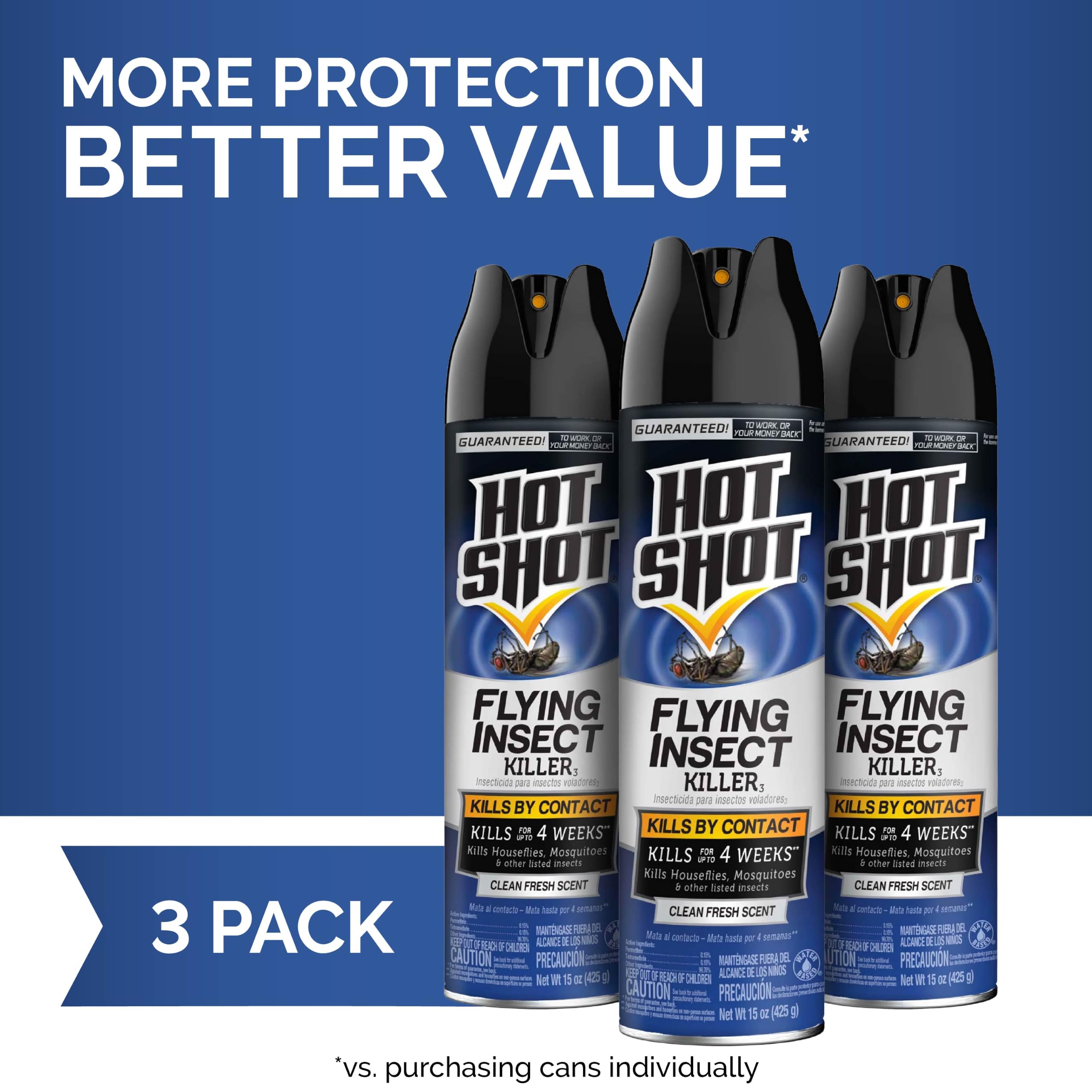 HOT SHOT aerosol can close-up highlighting spray action and quick knockdown
