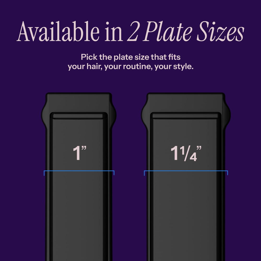 Hot Tools iron held to show plate width scale for quick styling on medium to long hair