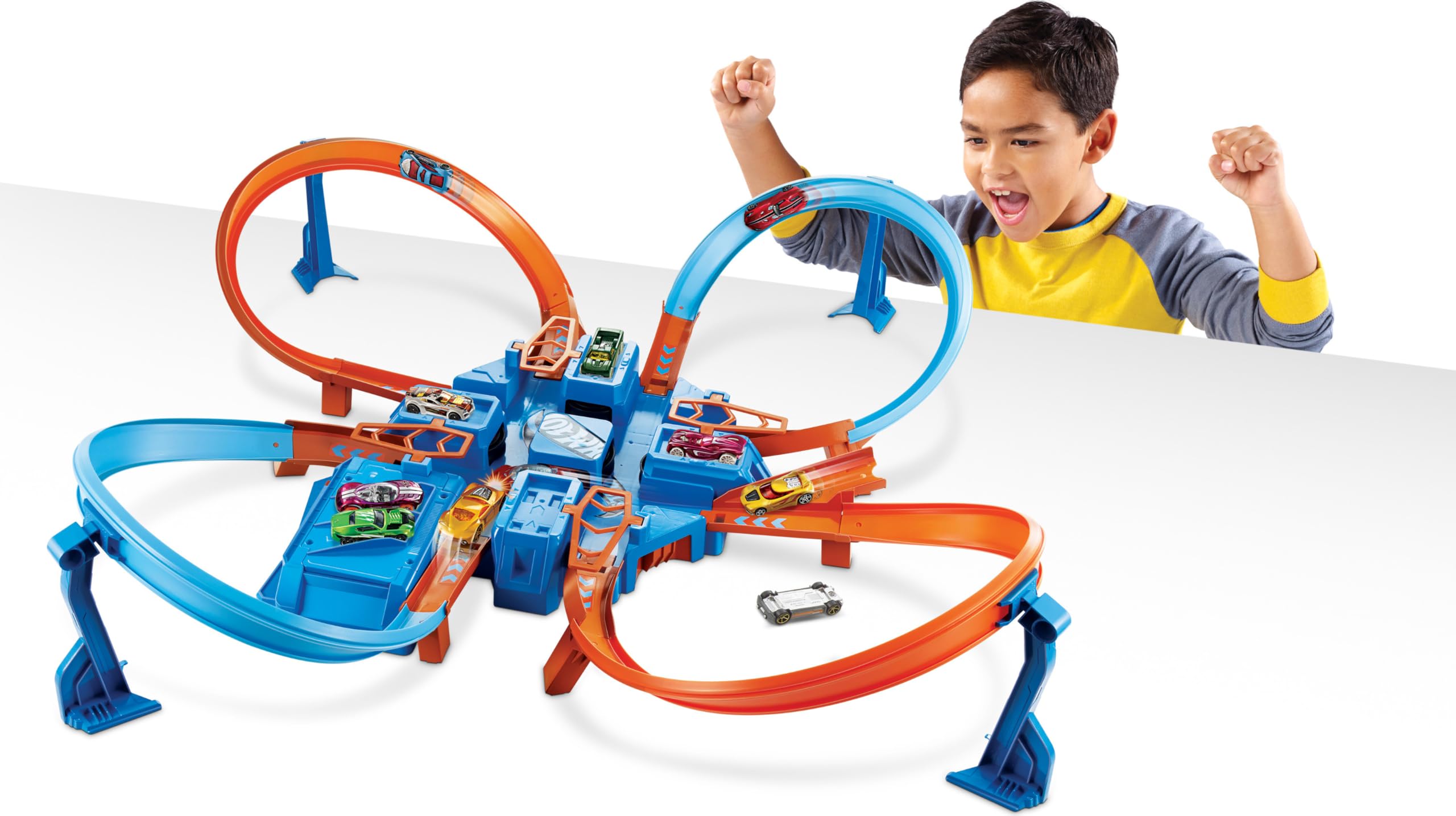 Hot Wheels motorized booster close-up demonstrating power for fast launches