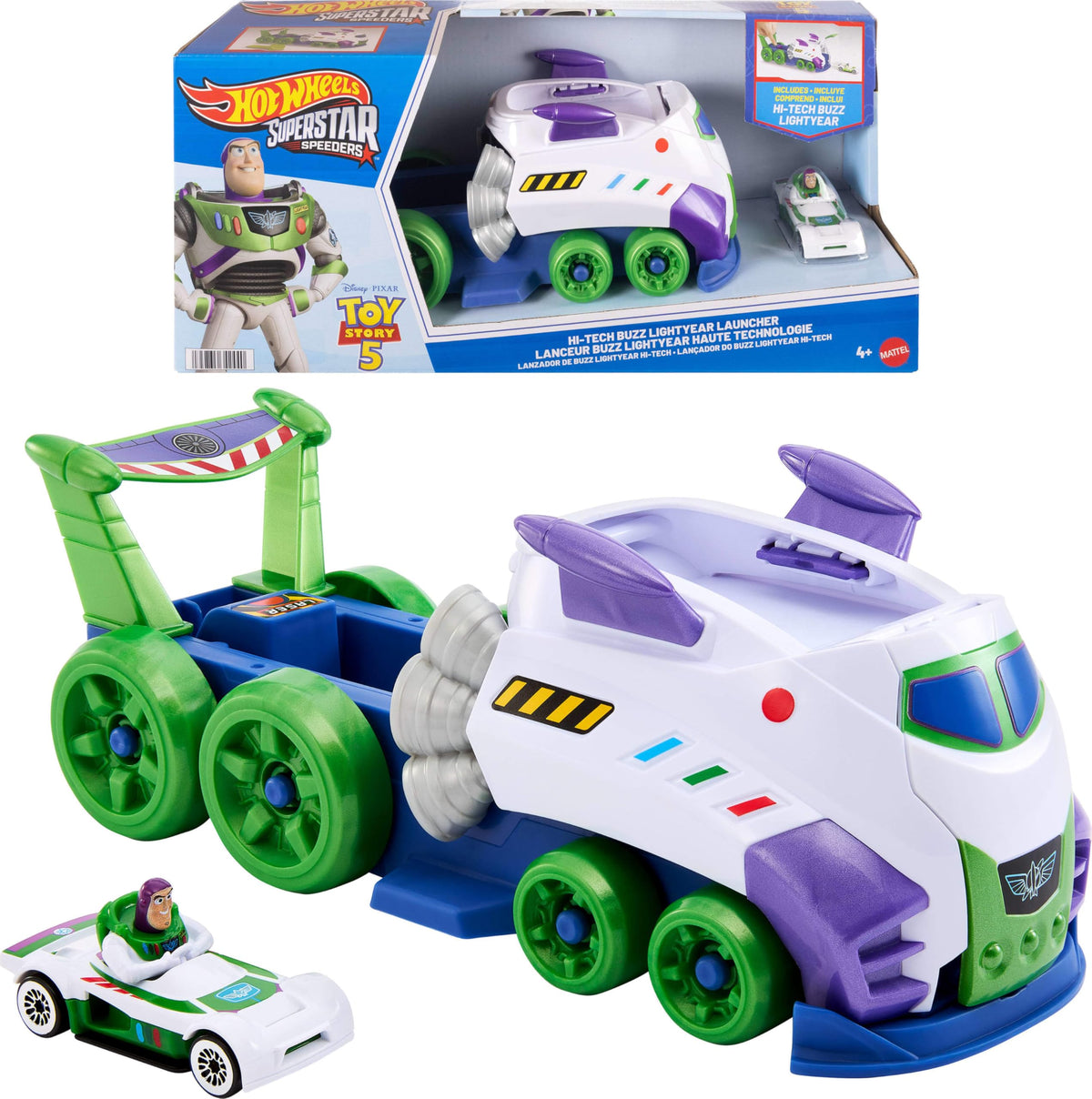 Hot Wheels front view of hauler showing Buzz storage and play functionality