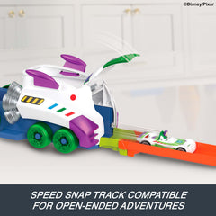 Hot Wheels hauler attached to Speed Snap Track showing seamless track compatibility